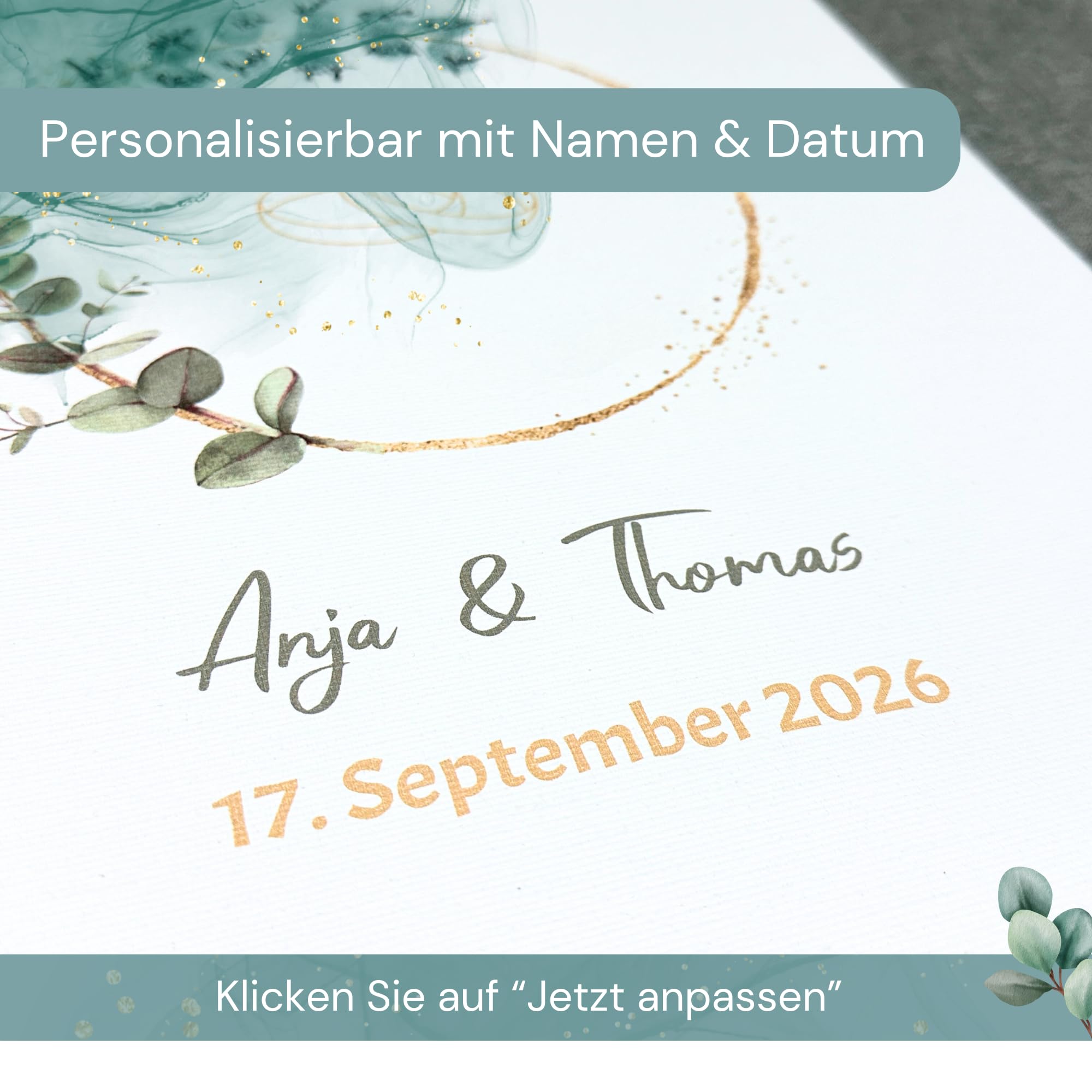 Personalisierte Leinwand Fingerabdruck Eukalyptus Design inkl. Stempelkissen Stift Hochzeit