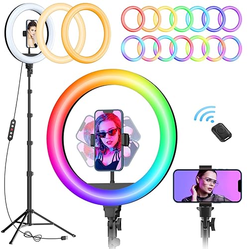 TODI 12" RGB Ring Light with 63" Tripod Stand, 3 CCT Mode and 39 Color Mode Selfie RingLight with Stand, 2-in-1 LED Ring Light with Selfie Remote, for Makeup, Live Stream - RGB-1