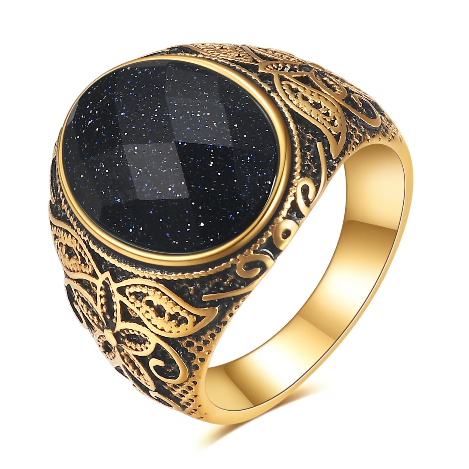 Retro Large Tiger Eye Stone Turquoise Wedding Ring For Men Classical Gothic Stainless Steel Rings