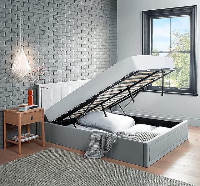 Home Treats Upholstered Ottoman Storage Bed | King Size Ottoman Bed with Storage | Velvet Ottoman Lift Up Double Bed Frame | 5ft King Size Storage Bed (King Size)