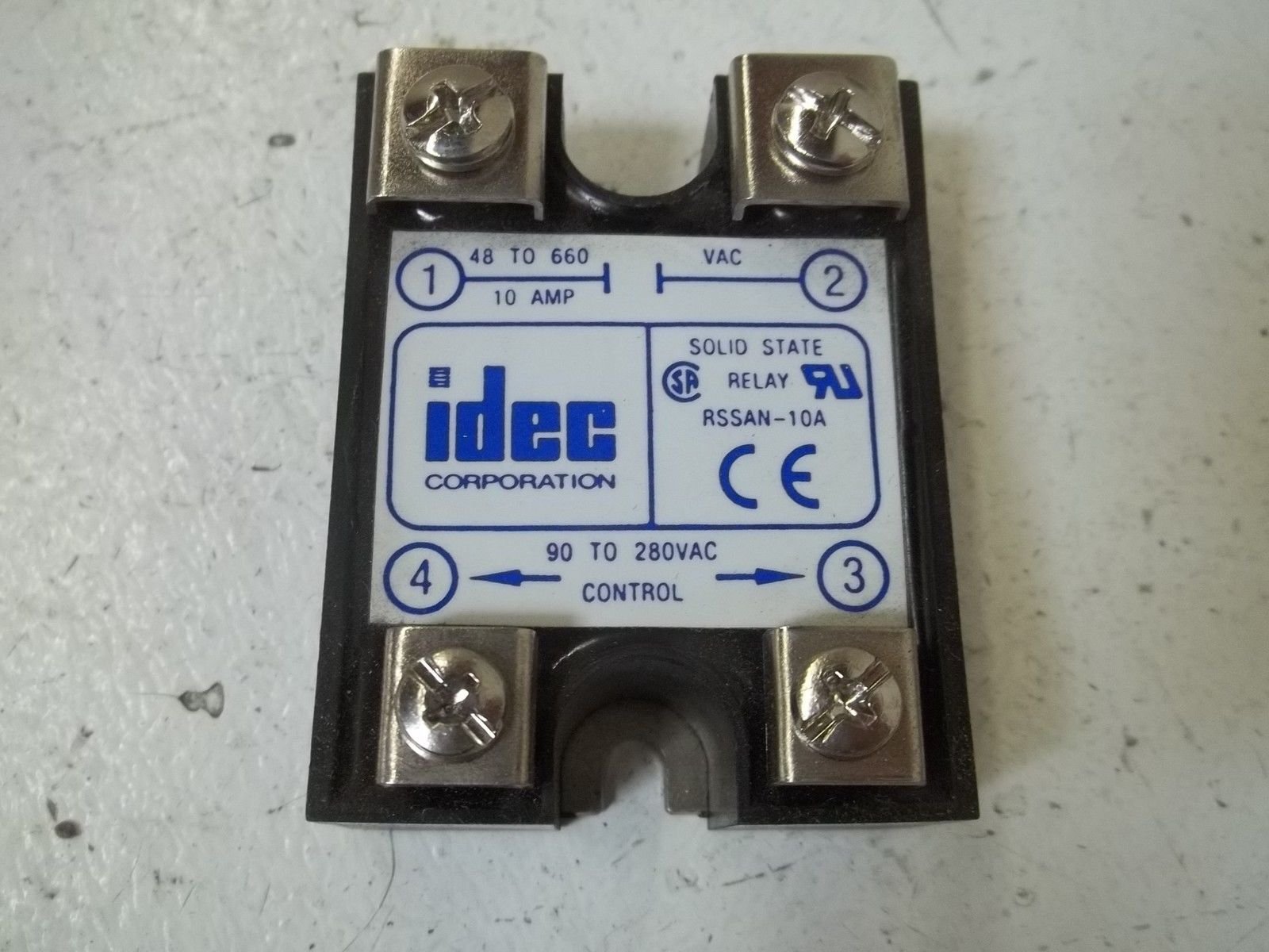 IDEC RSSAN-10A Solid State Relay, Panel Mount, Contact Configuration: SPST-NO, Load Current: 10AMP, Control Voltage: 90-280VAC, Operating Voltage: 48-660VAC