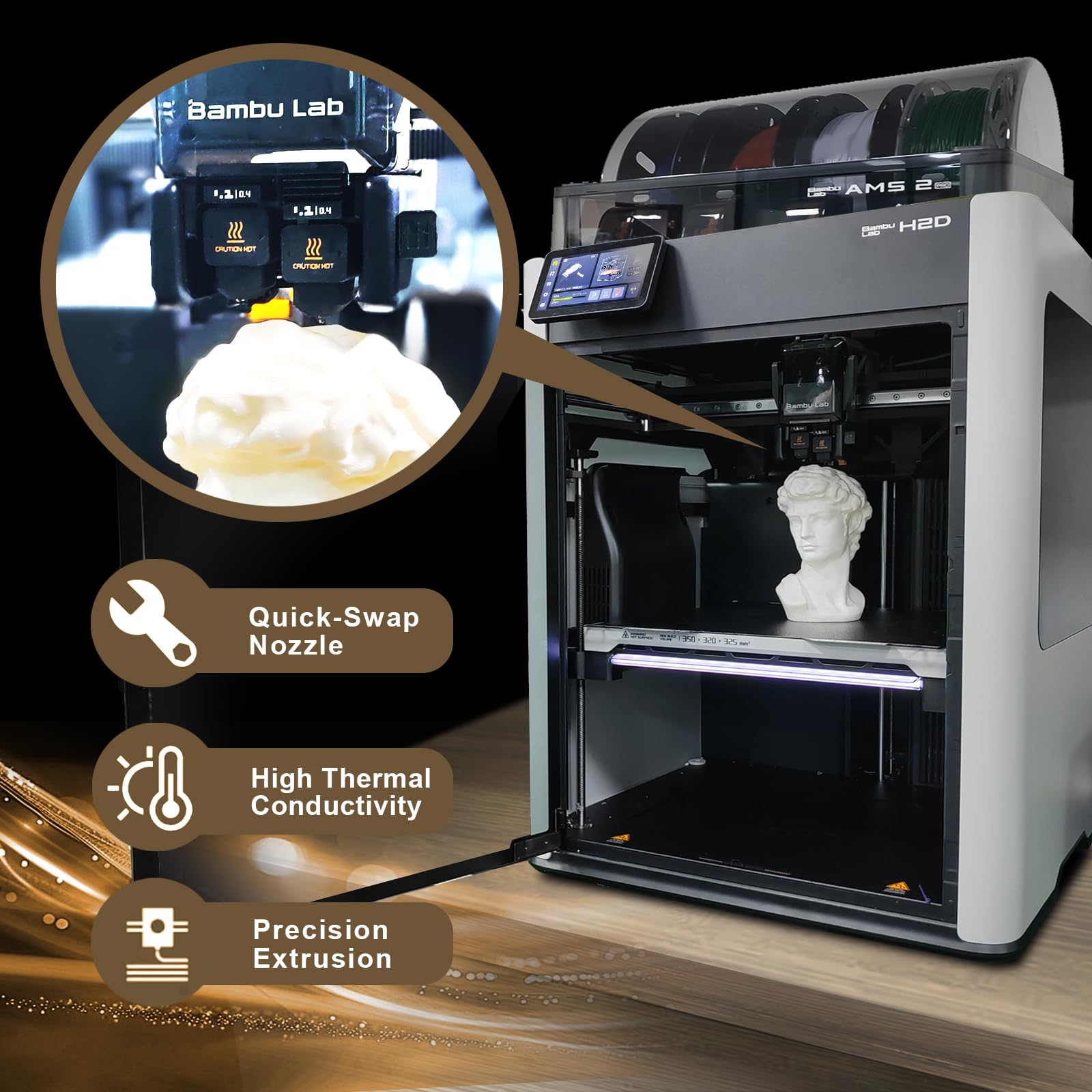 IdeaFormer 2 szt. 0,4 mm H2D/H2S Hotend do bambusa, dysza ze stali hartowanej, zestaw Hotend do Bambu Lab H2D H2S