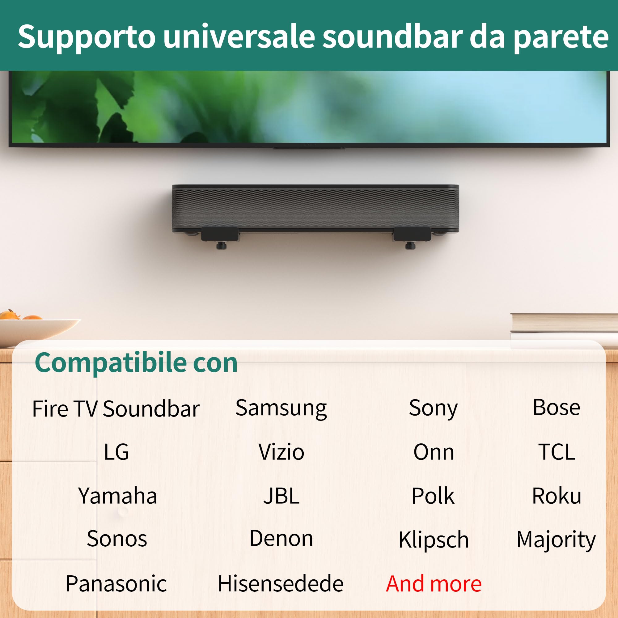 HomeMount Soundbar - Supporto da parete per TV, regolabile soundbar da parete fino a 170 mm di profondità, supporto da parete per altoparlante fino a 15 kg con cuscinetti EVA, universale compatibile