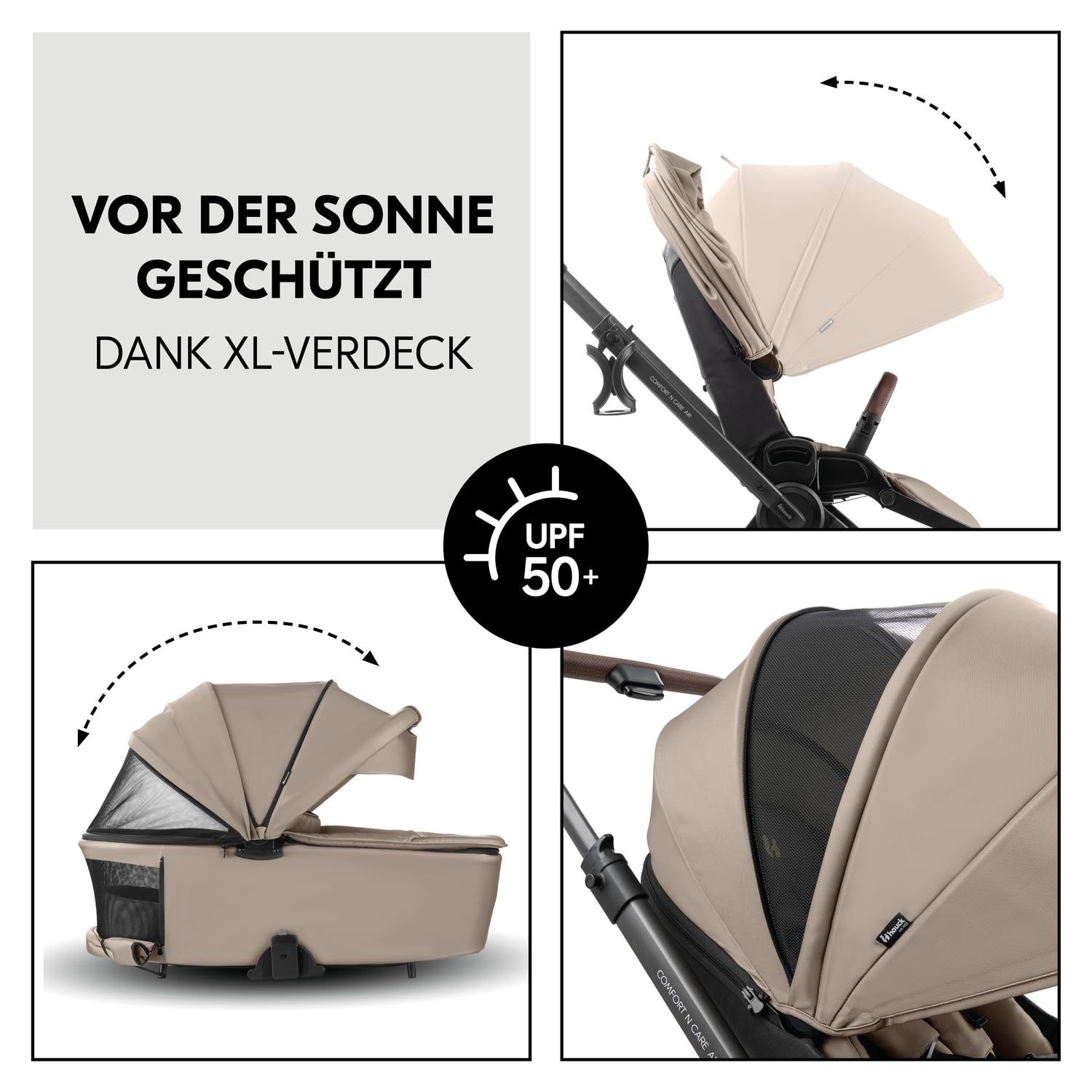 Hauck Comfort N Care Air Set Mocha 2in1 Kinderwagen mit Luftreifen, Wanne mit Memory Knöpfe, Wendbarer Sitz mit Beindecke & Liegefunktion bis 22 kg, Höhenverstellbar, inkl. Adapter
