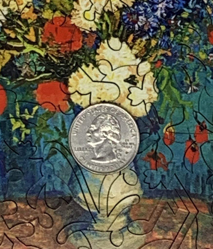 Mini Wooden Jigsaw Puzzle for Adults - Vase with Summer Flowers by Vincent Van Gogh, 50 Unique Wooden Pieces by Nautilus Puzzles - Image 6
