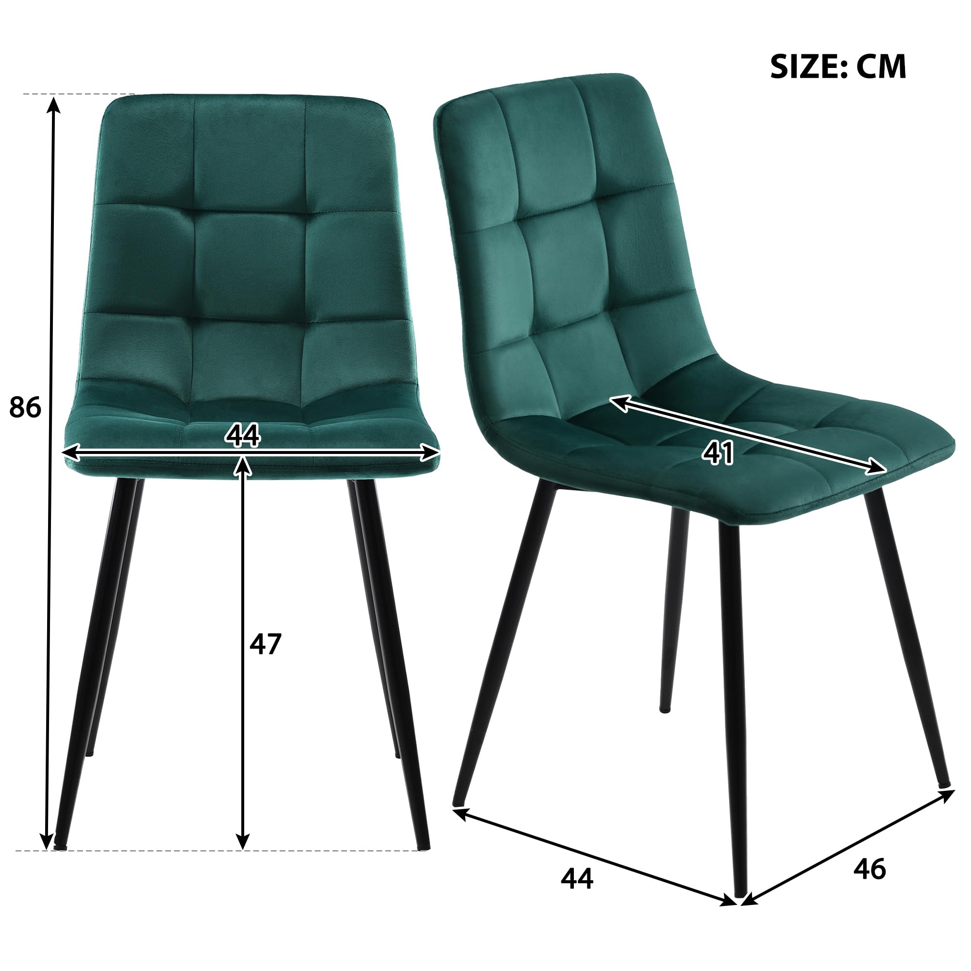 Ensemble de salle à manger avec 4 chaises - Table de cuisine rectangulaire - En velours - Vert foncé - Pieds en métal noir - Aspect marbre - 117 x 68 x 75 cm