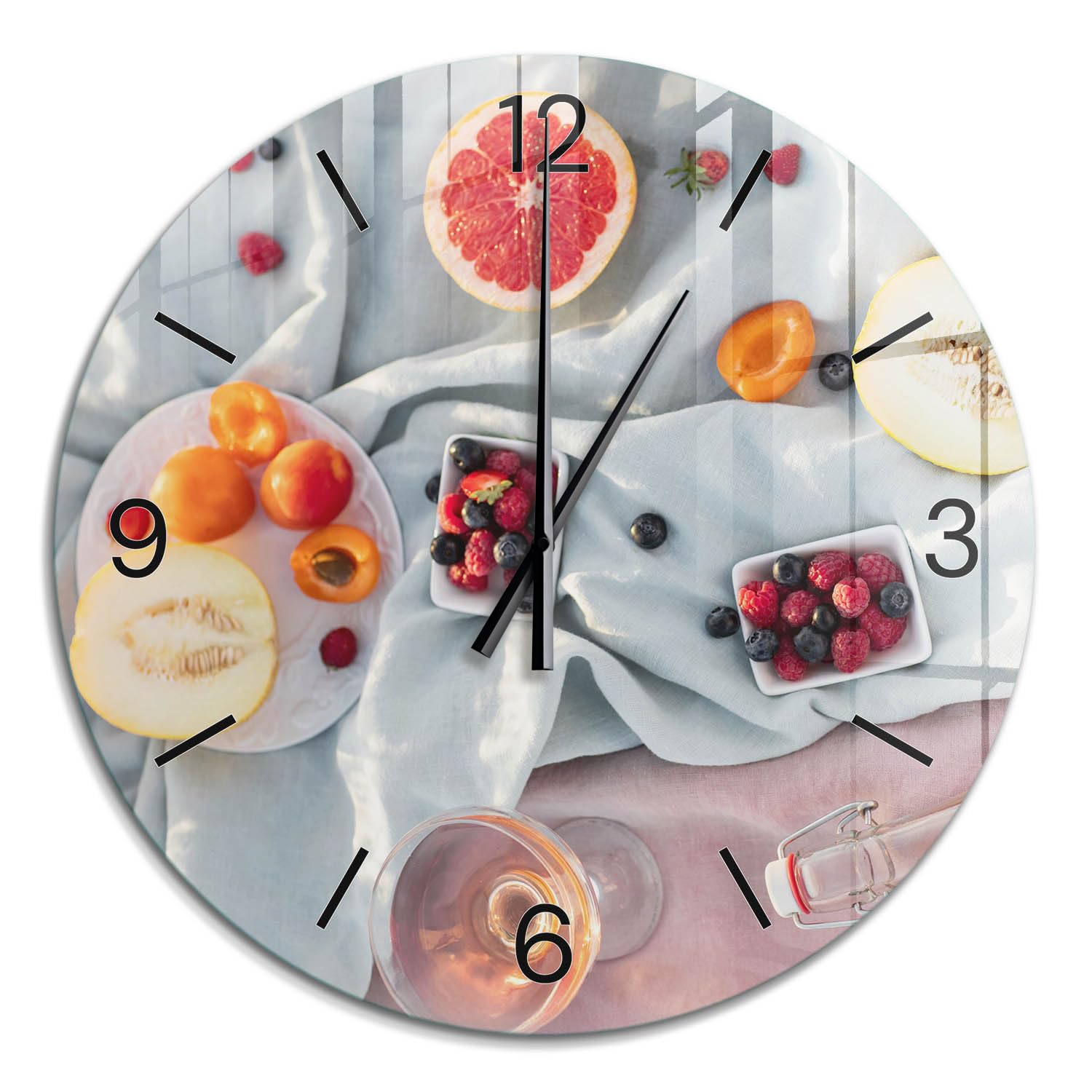 Horloge Murale Élégante en Verre Ø 60 cm | Aiguilles Noires | Ronde