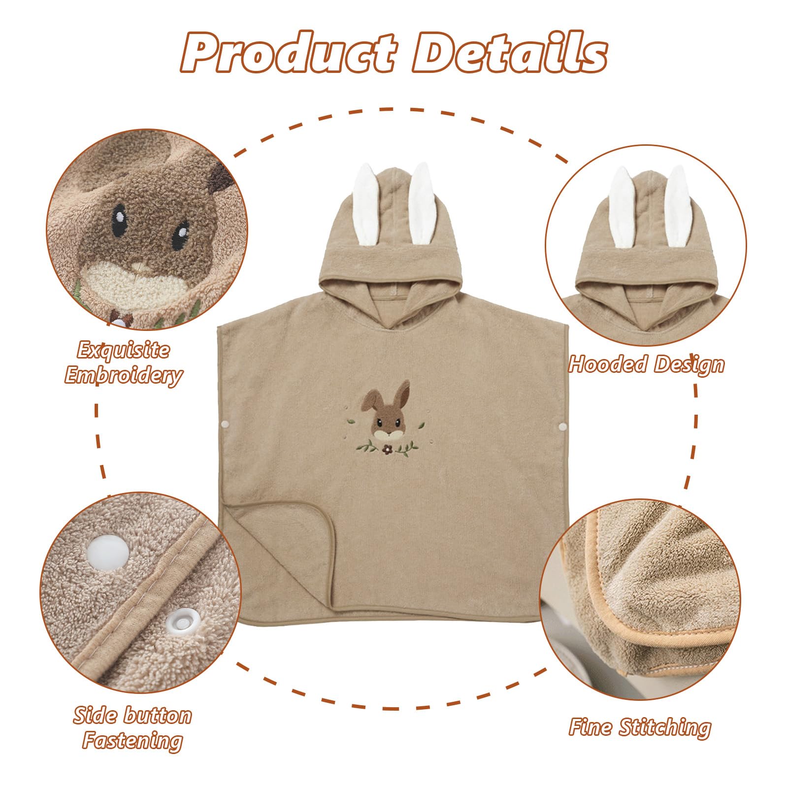 HAGOT Asciugamani Con Cappuccio Indossabile per Bambini, Asciugamano Con Cappuccio per Neonati, Asciugamani Ultra Morbidi per Neonati, Super Assorbente e Lavabile