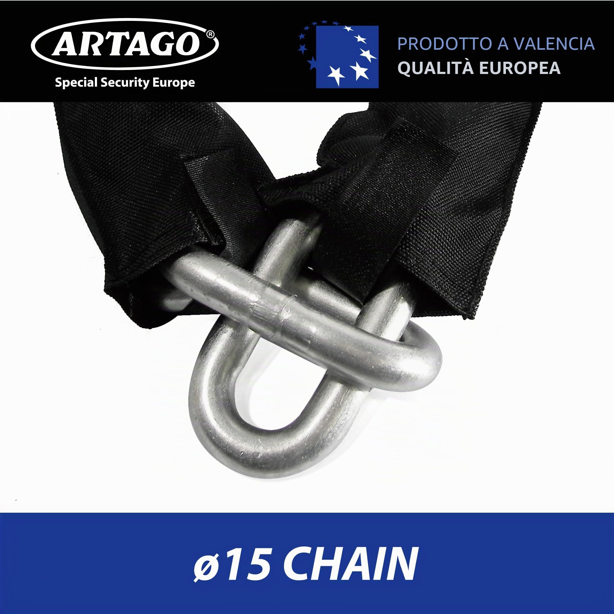 Artago 68T150 Catena Moto Antifurto Pesante ad Alta Sicurezza, Omologata Sold Secure, ø15 150cm, BUNKER SELECTION, Lucchetto MONOBLOK in Acciaio Forgiato, Catena Cementata Antifurto per Moto Scooter