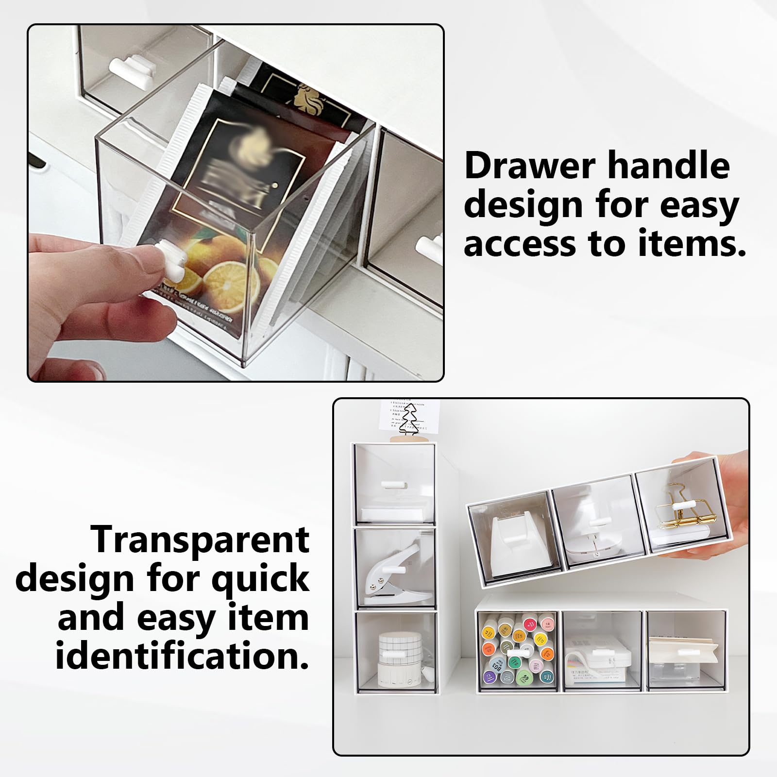 Lot de 5 boîtes à thé empilables avec 3 tiroirs - Rangement empilable - Peut stocker de petits sachets de thé, sachets de sucre, petits objets de café - Convient pour le bureau, la cuisine