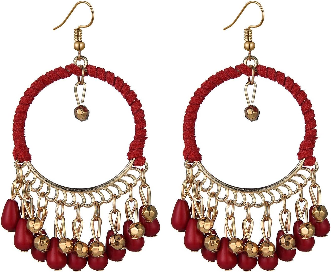 Boho Tassel Hoop Earrings Beaded Tassel Dangle Drop