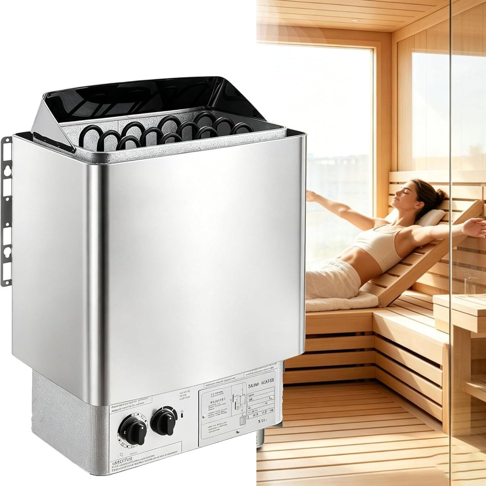 PioMue Electric Sauna Heater with Controller, Stainless Steel Steam Stove,Timer 0-3H, Dry Bath Heater for Home Hotel Spa 220V-4.5KW