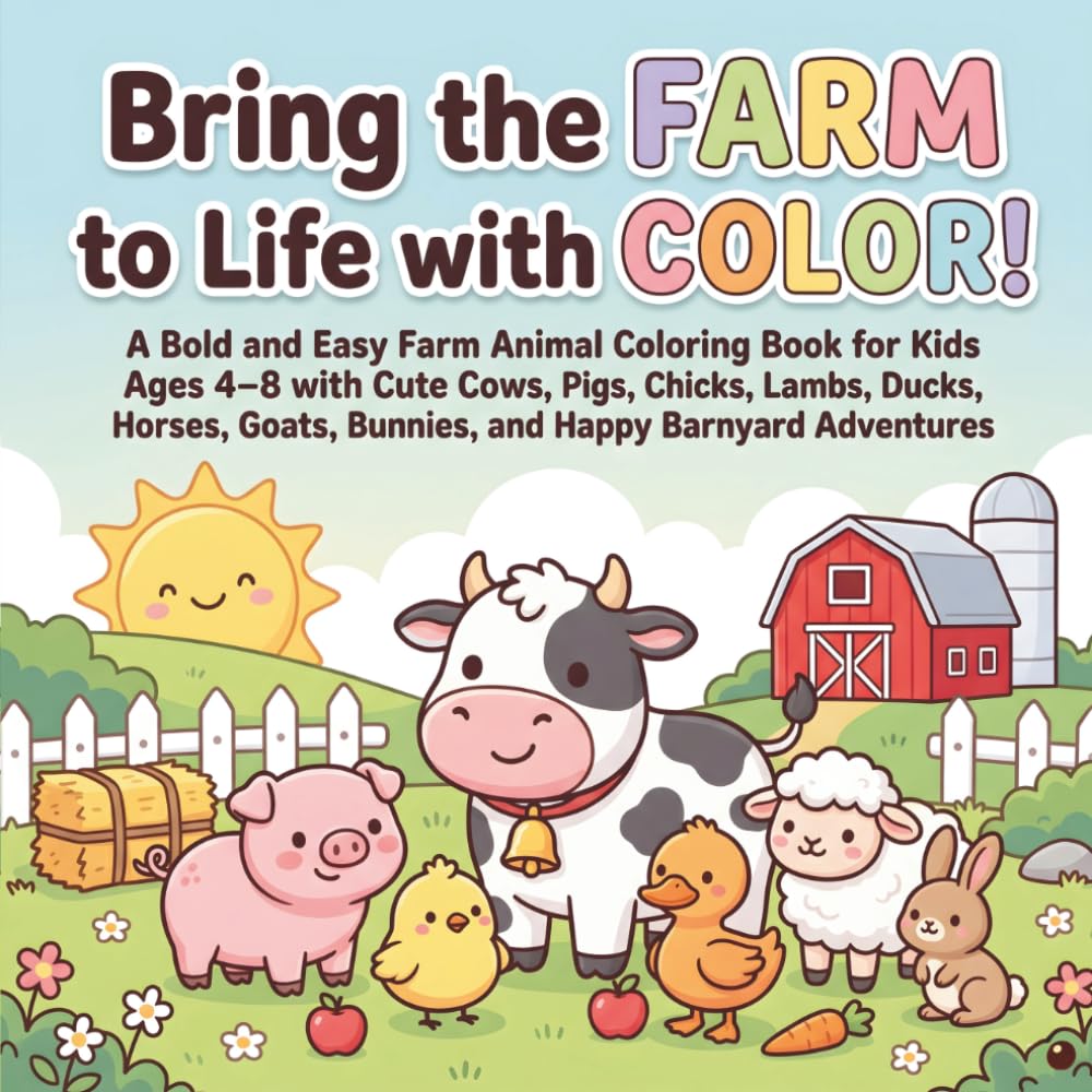 Bring the Farm to Life with Color!: A Bold and Easy Farm Animal Coloring Book for Kids Ages 4–8 with Cute Cows, Pigs, Chicks, Lambs, Ducks, Horses, Goats, Bunnies, and Happy Barnyard Adventures