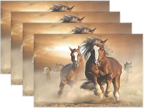 visesunny Juego de 6 manteles individuales para decoración de escritorio, diseño retro de castaño salvaje, caballo, juego de 6 manteles individuales