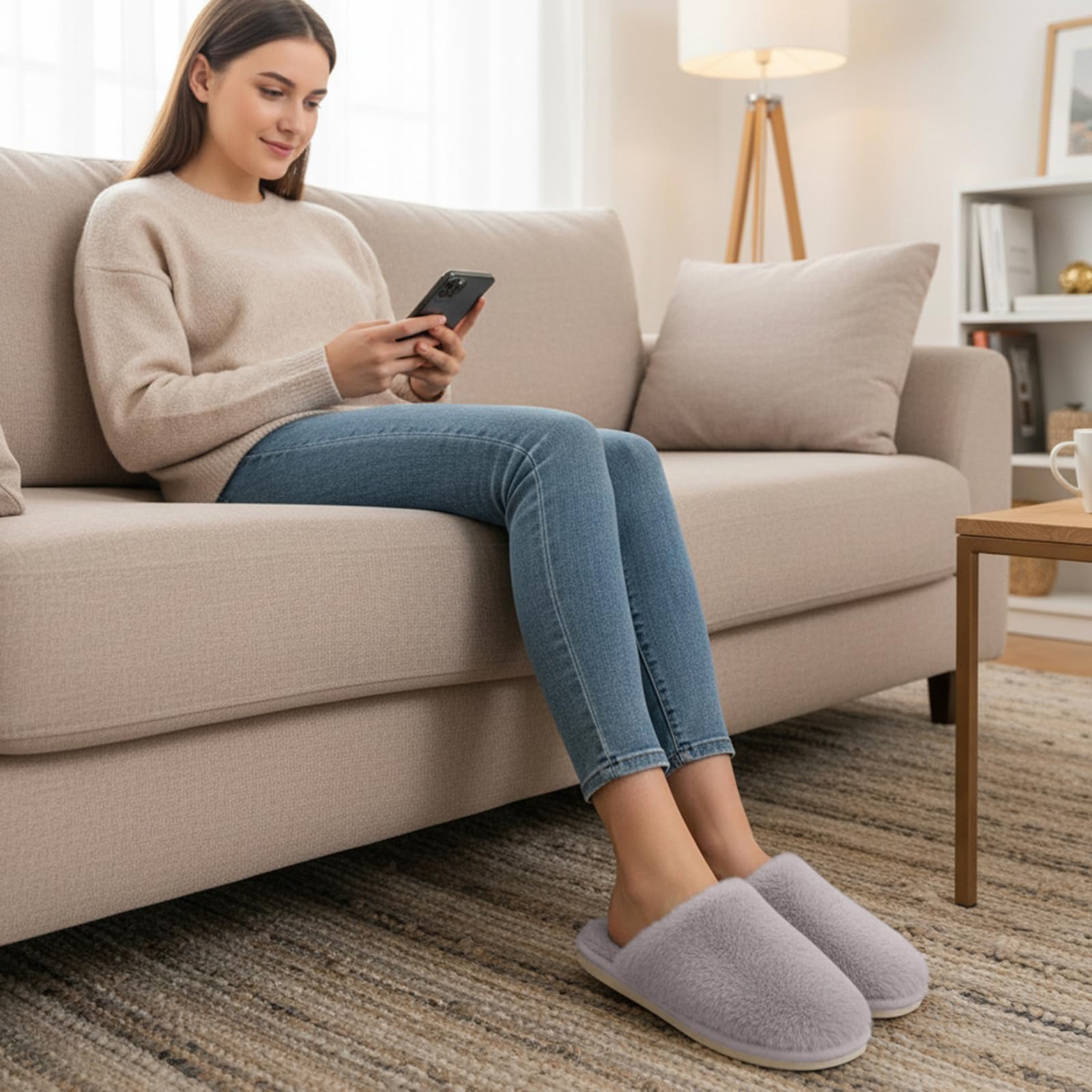 Coswind Pantofole Donna Uomo Invernali Ciabatte Pelose Peluche Calde with Memory Foam Imbottite Casa Antiscivolo Mocassino Scarpe Morbide Comode Unisex Eleganti