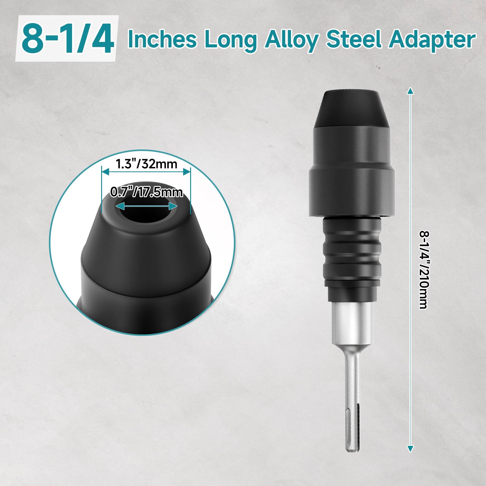 SDS-Plus auf SDS-Max Adapter für Bohrhämmer, 8-1/4 Zoll lang, schwarzer Adapter aus legiertem Stahl