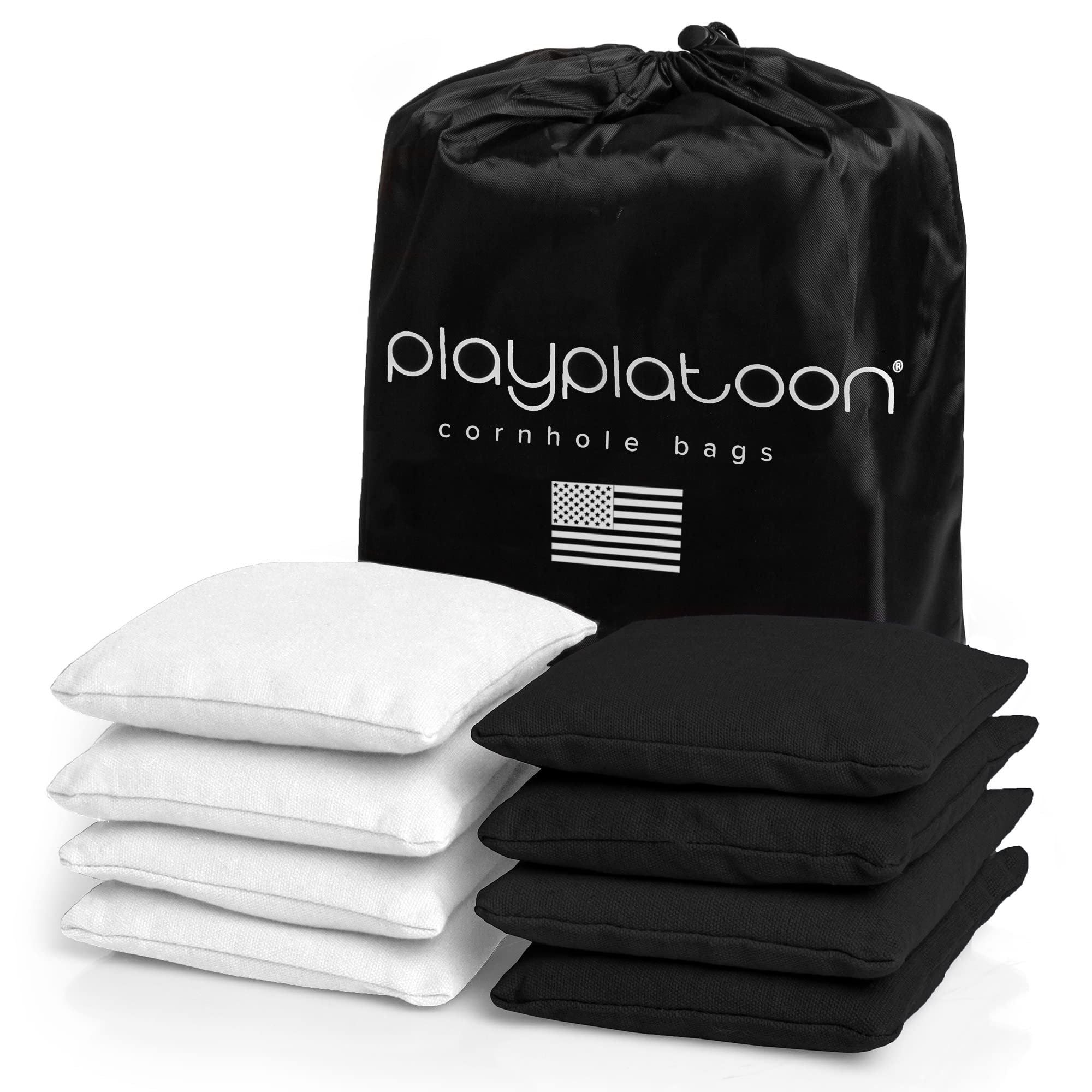 Play Platoon Cornhole Bags Weather Resistant- Set of 8 Regulation Bean Bags for Tossing- Official Professional Size & Weight Corn Hole Bags Two Color All Weather Cornhole Beans Bag Set with Tote Bag