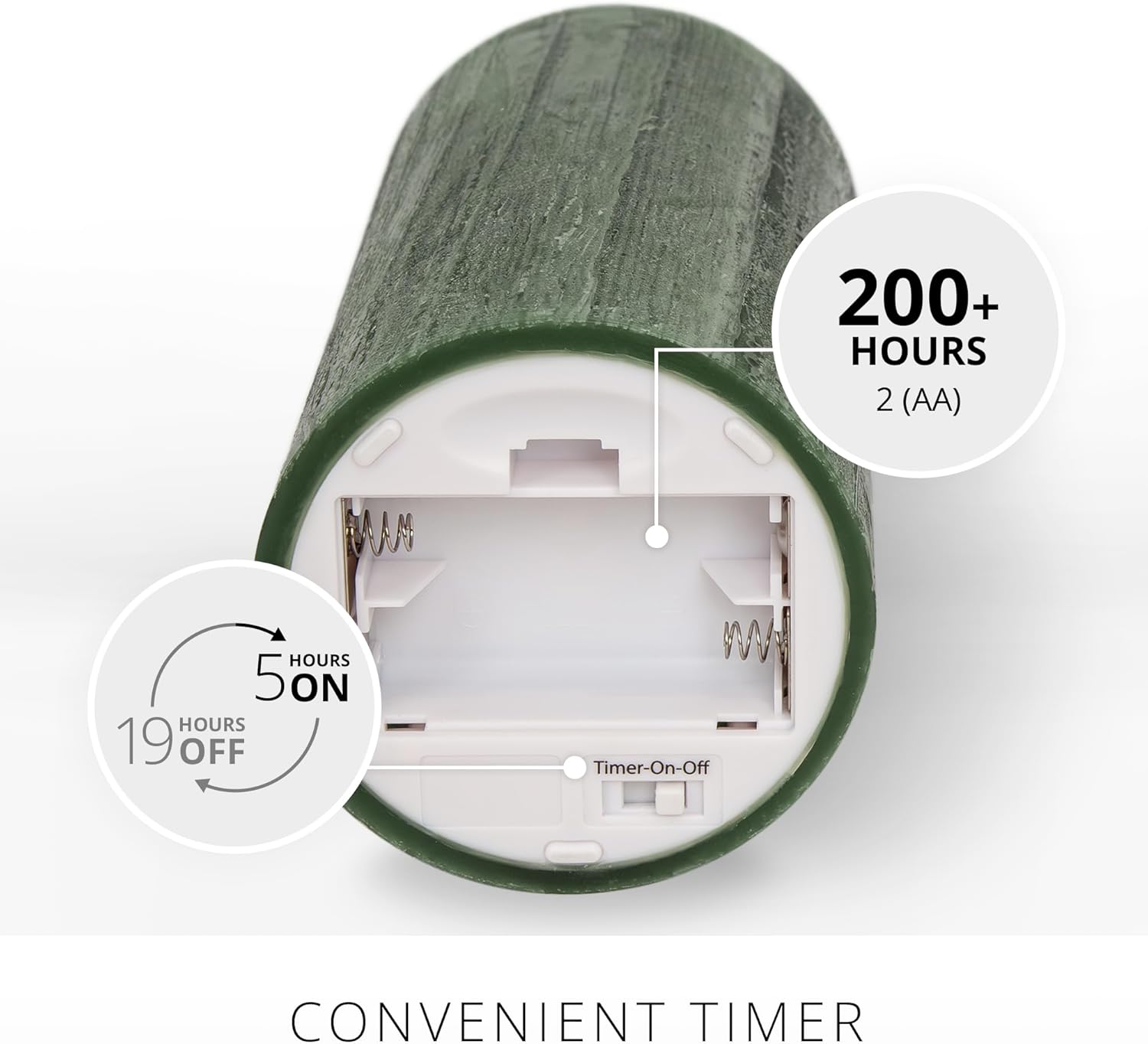 Luminara Selenite Looking Flameless Candle, Holiday Green 3" x 6.5", Battery Operated Real Wax Moving Flame LED Pillar w/Timer, Home Decor Unscented - Image 4