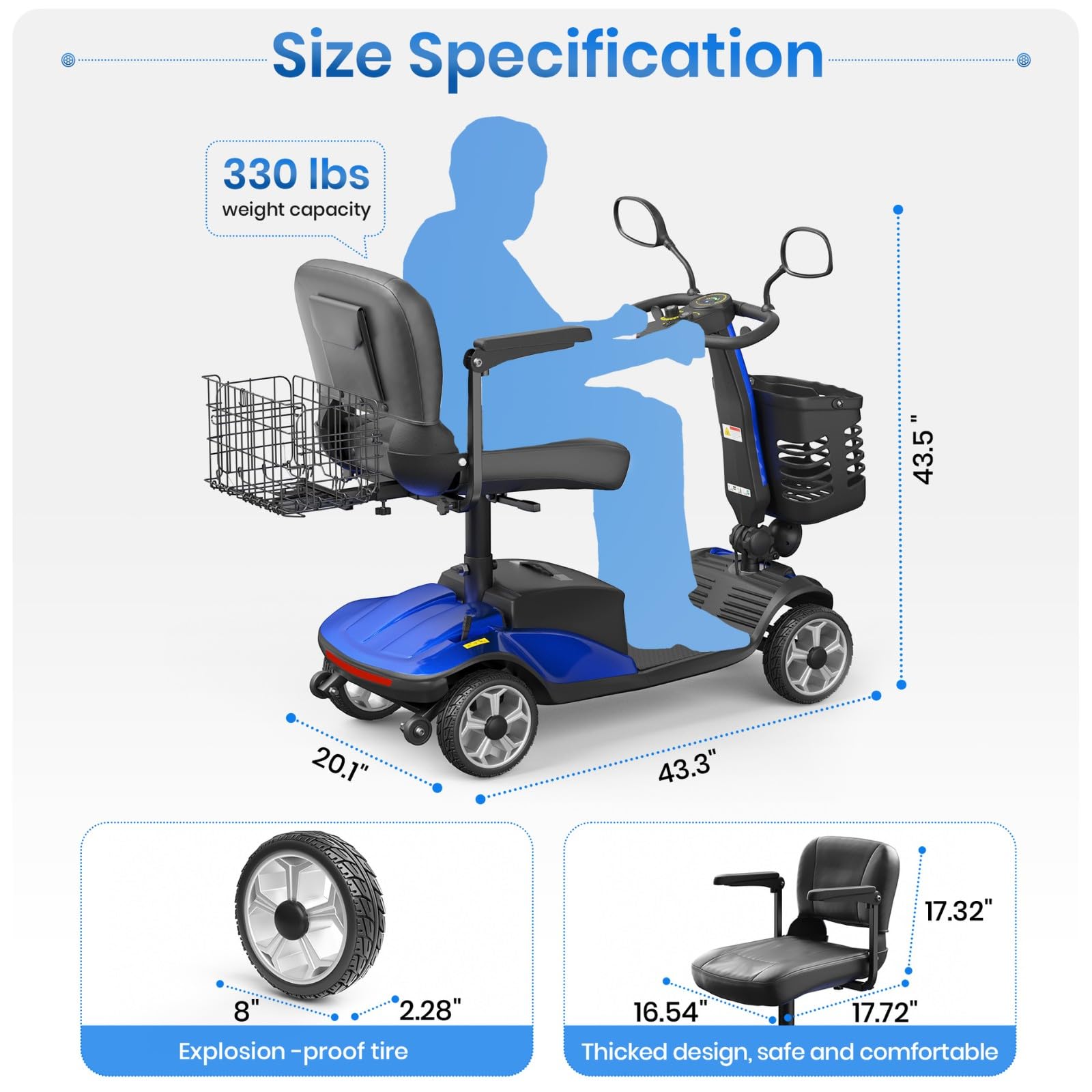 Trottinette Électrique À Quatre Roues pour Personnes Âgées, Trottinette Électrique Pliable pour Personnes Handicapées,Idéale pour Les Personnes Âgées Et Handicapées.
