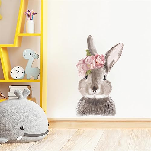 Miniatura 2 de Calcomanías de pared de flores de conejo, calcomanías de pared de animales de conejo de dibujos animados de sacinora removibles para guardería,
