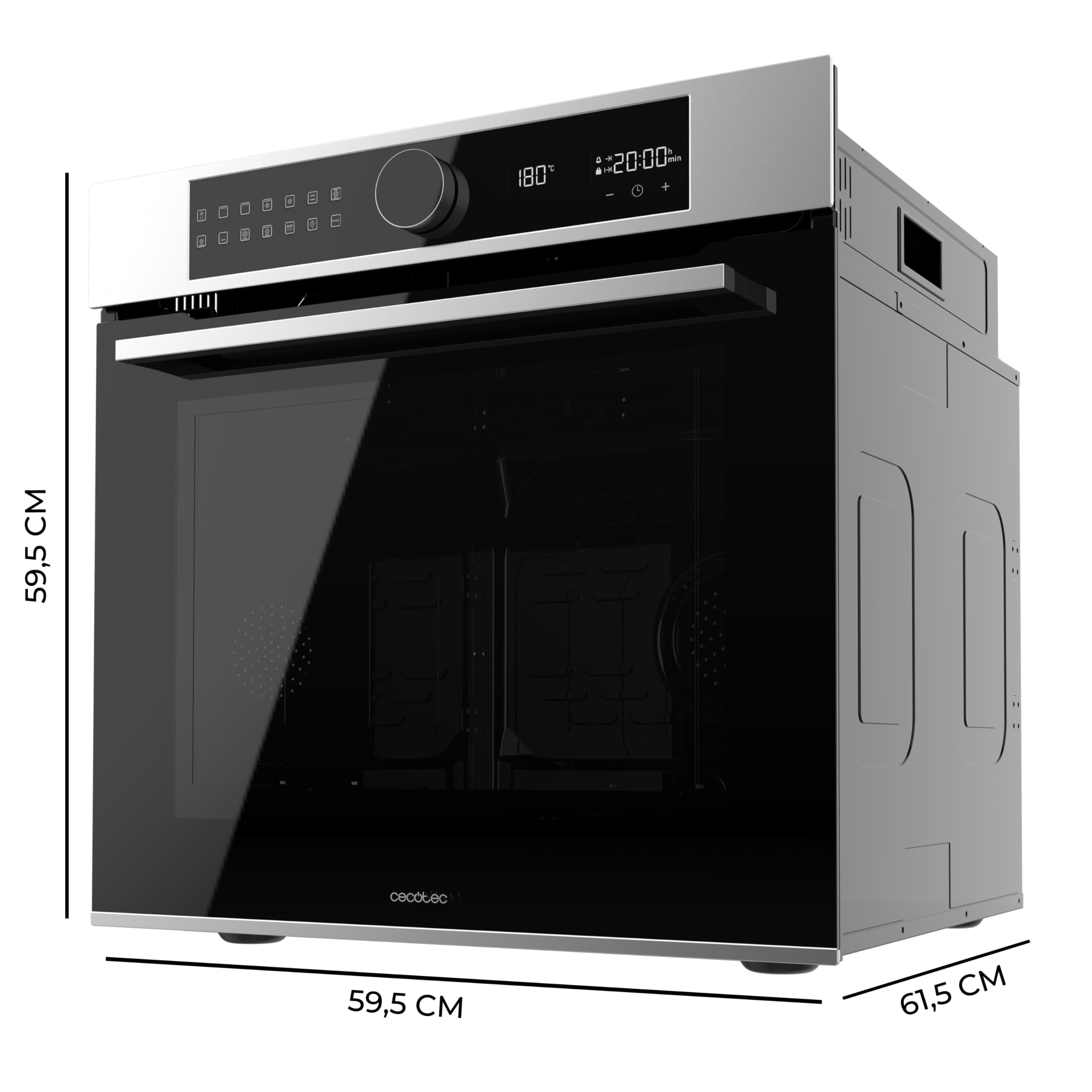 Cecotec Forno da Incasso Pirolitico Bolero Hexa P516000 Line A. Potenza 3250W, 73L, 14 funzioni: Pirolisi, Defrost, Grill, Airfryer. Dual Display e Cooling Fan. Porta Quadrupla Vetro. Classe A