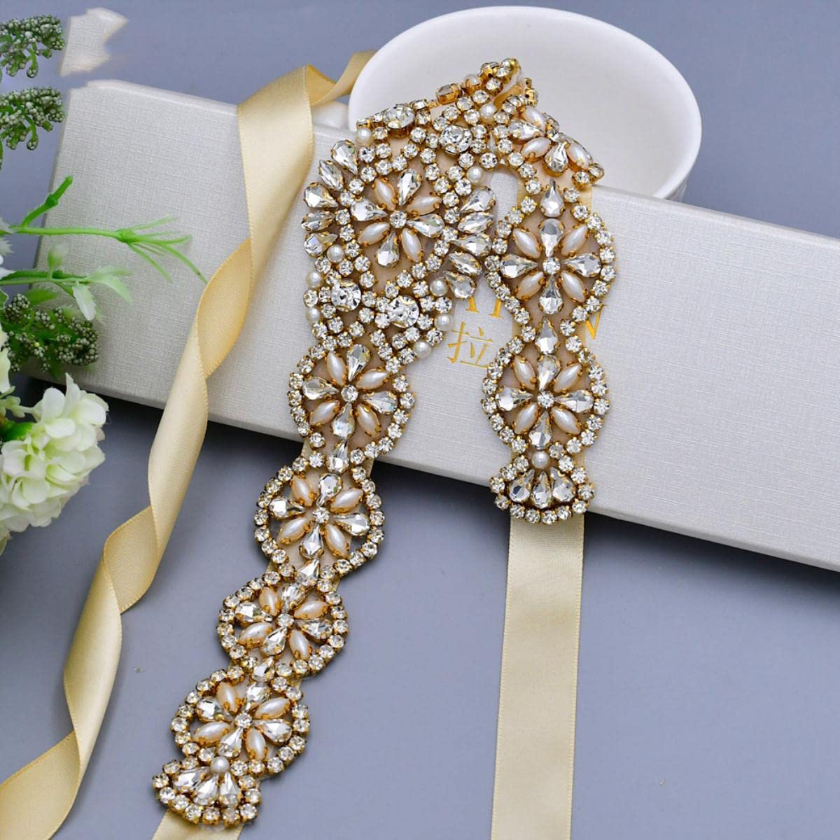 Nastro Metallico Con Strass E Catena Di Cristalli 9,1m - Oro Rosa, Per Gioielli Fai Da Te, Abiti Da Sposa E Decorazioni