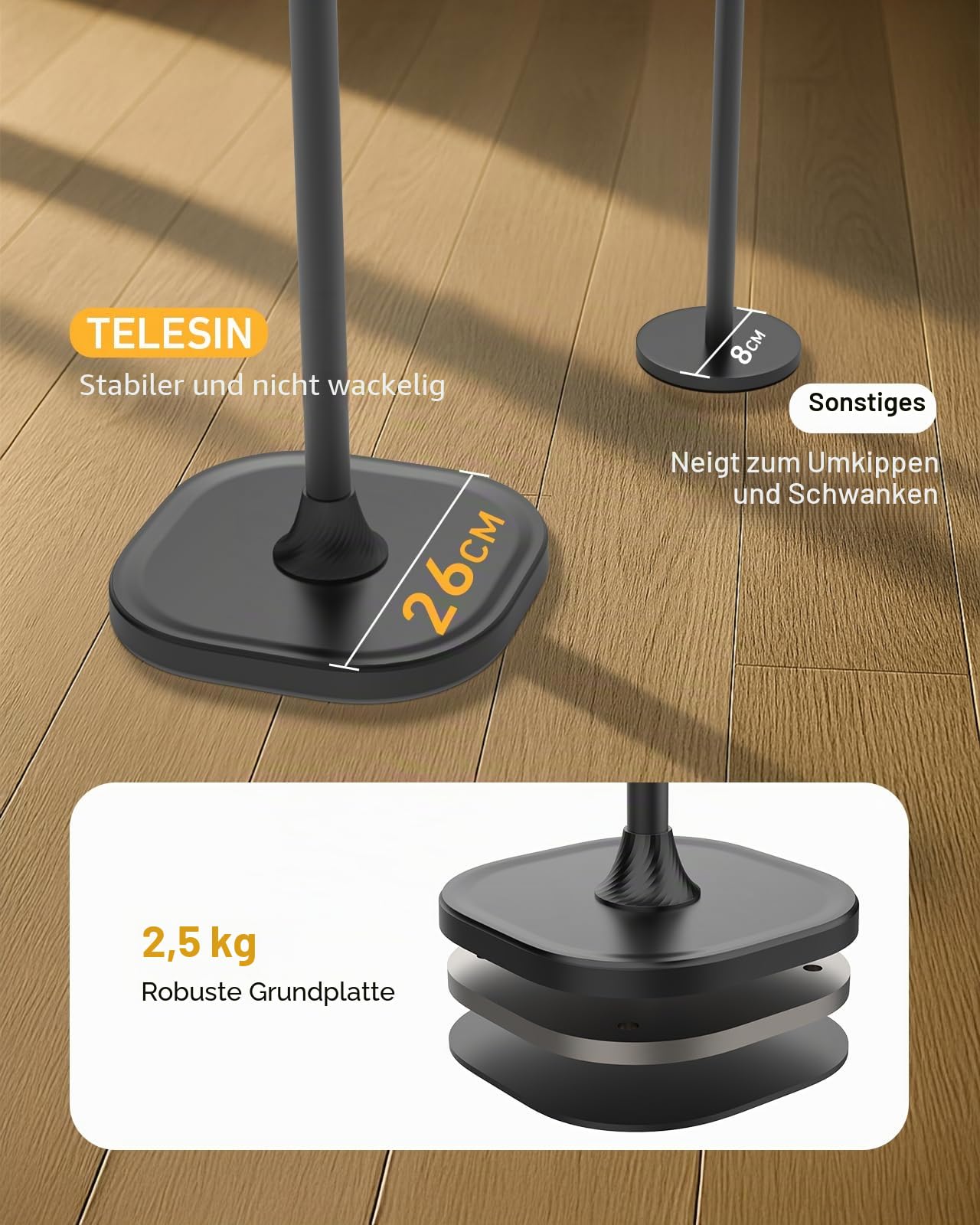 TELESIN Magnetische Tablet Bodenständer, Tablet Halterung Bett mit 360° Drehbarem Metallarm & Schwerer Basis – Verstellbarer, Faltbarer Halter für iPhone/Android/iPad – Für Bett, Sofa, Büro