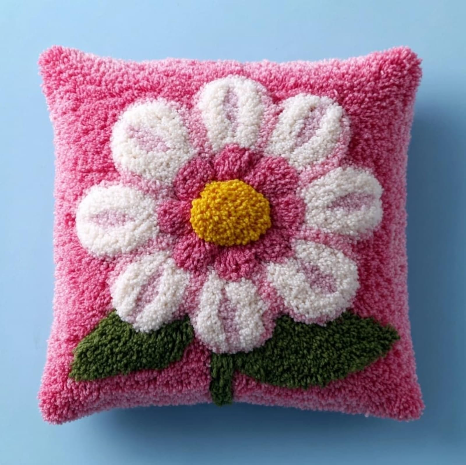 Wallustrioaw Pink Daisies Latch Hook Pillow Cover Making Kit 43X43cm,
