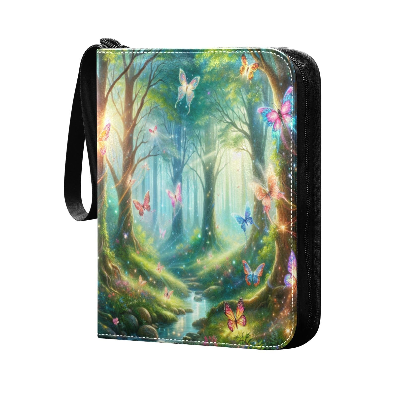 Msyxl Enchanted Fairy Forest Card Binder 4-Pocket, 400 Pockets PU Waterproof Zippered Collector Card Album with 50 Removable Sleeves for Trading, Game Cards