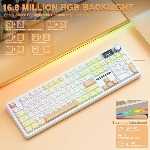 Miniatura 7 de AULA F108 PRO - Teclado mecánico inalámbrico con pantalla y perilla, teclado para juegos intercambiable en caliente con batería de 8000 mAh,
