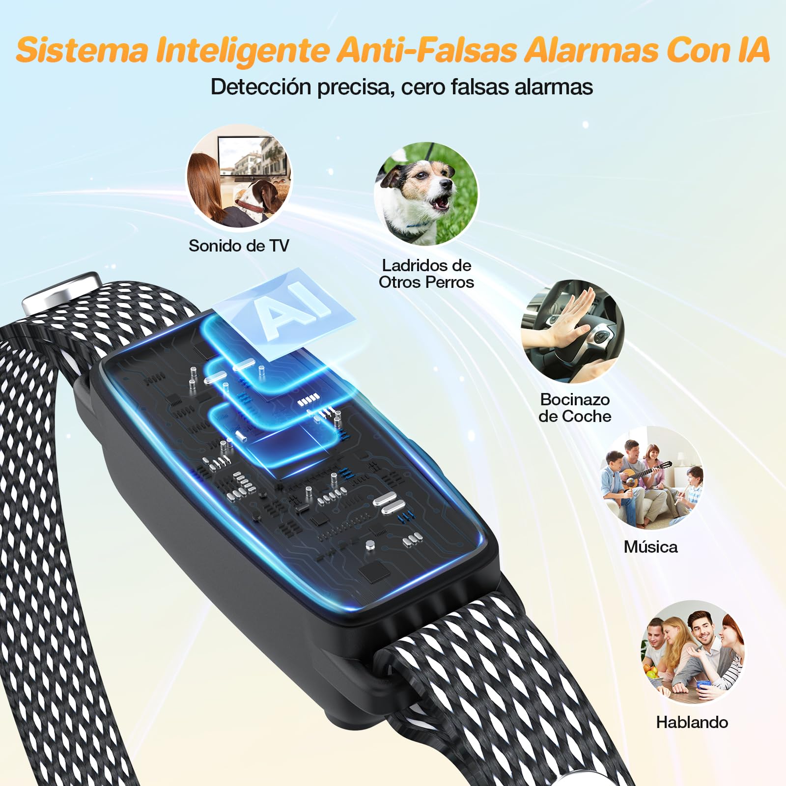 Collar Antiladridos para Perros - Collar Adiestramiento con 7 Niveles de Sensibilidad Ajustables, Recargable 3 Modos de Eficiente, Impermeable IP67 Cuello Perros Pequeños y Grandes (Negro)