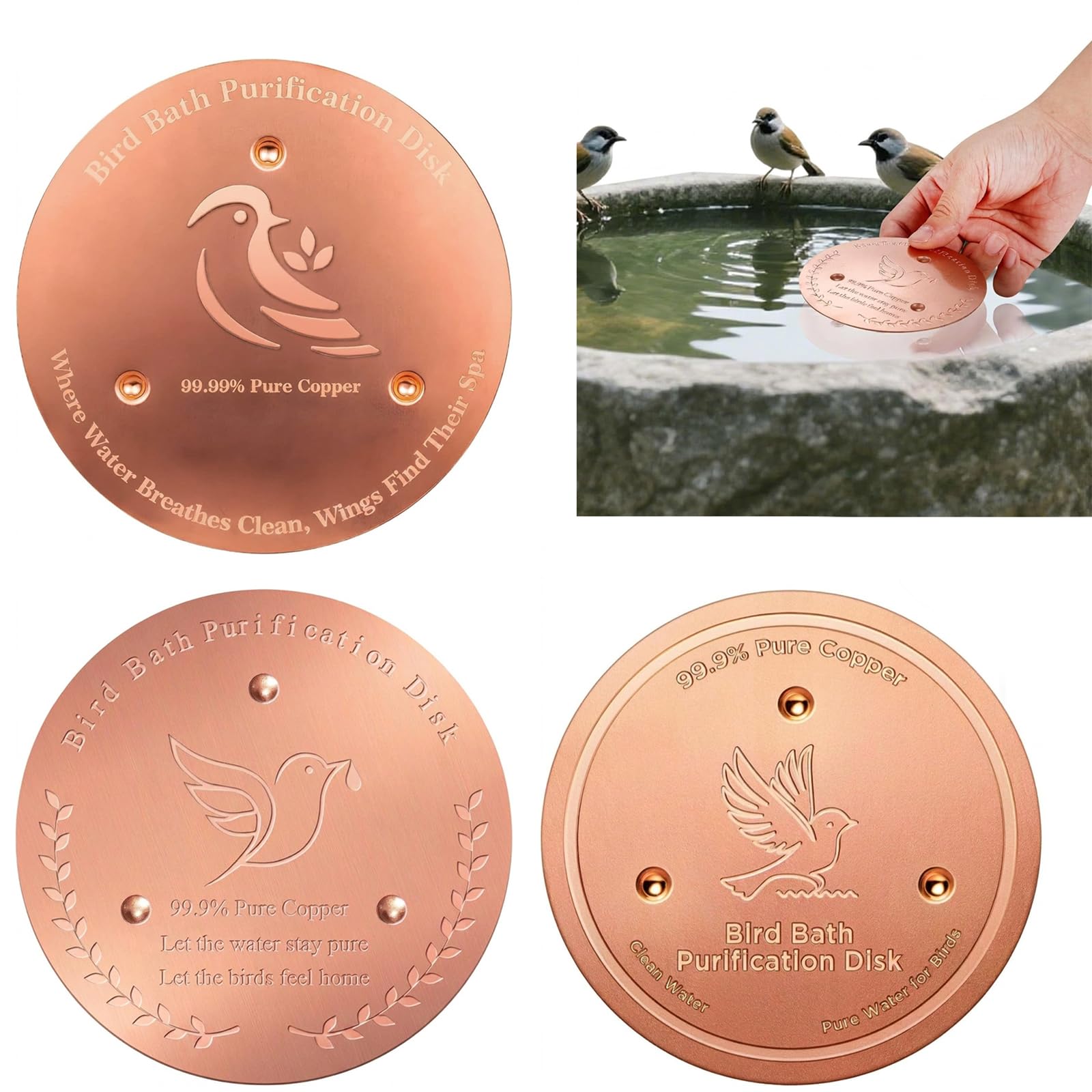 Thhiit 3 PCS 99.99% Bird Bath Copper Disk, 0.6mm Bird Bath Purification Disc for Outdoor Birdbaths & Bowls