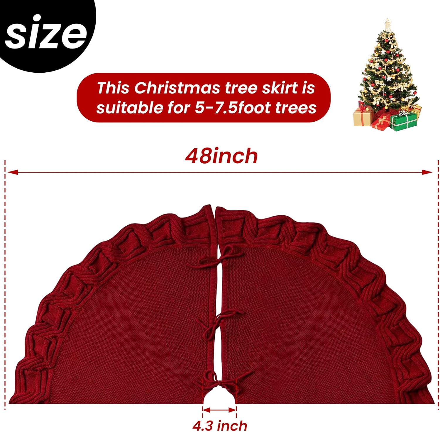 Red Christmas Tree Skirt,Christmas Tree Skirt 48 Inches,Christmas Skirts for Xmas Trees,Knit Tree Skirt,Farmhouse Christmas Tree Skirt,Cable Knit Tree Skirt,Christmas Tree Rug Skirt
