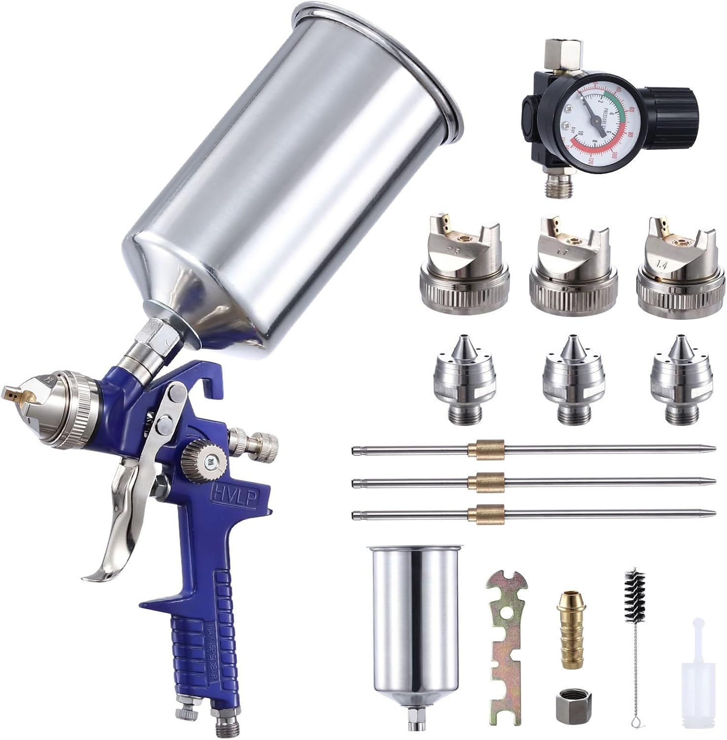 HVLP Spray Gun Kit Car Paint Sprayer Air Regulator 1L Aluminium Cup 3