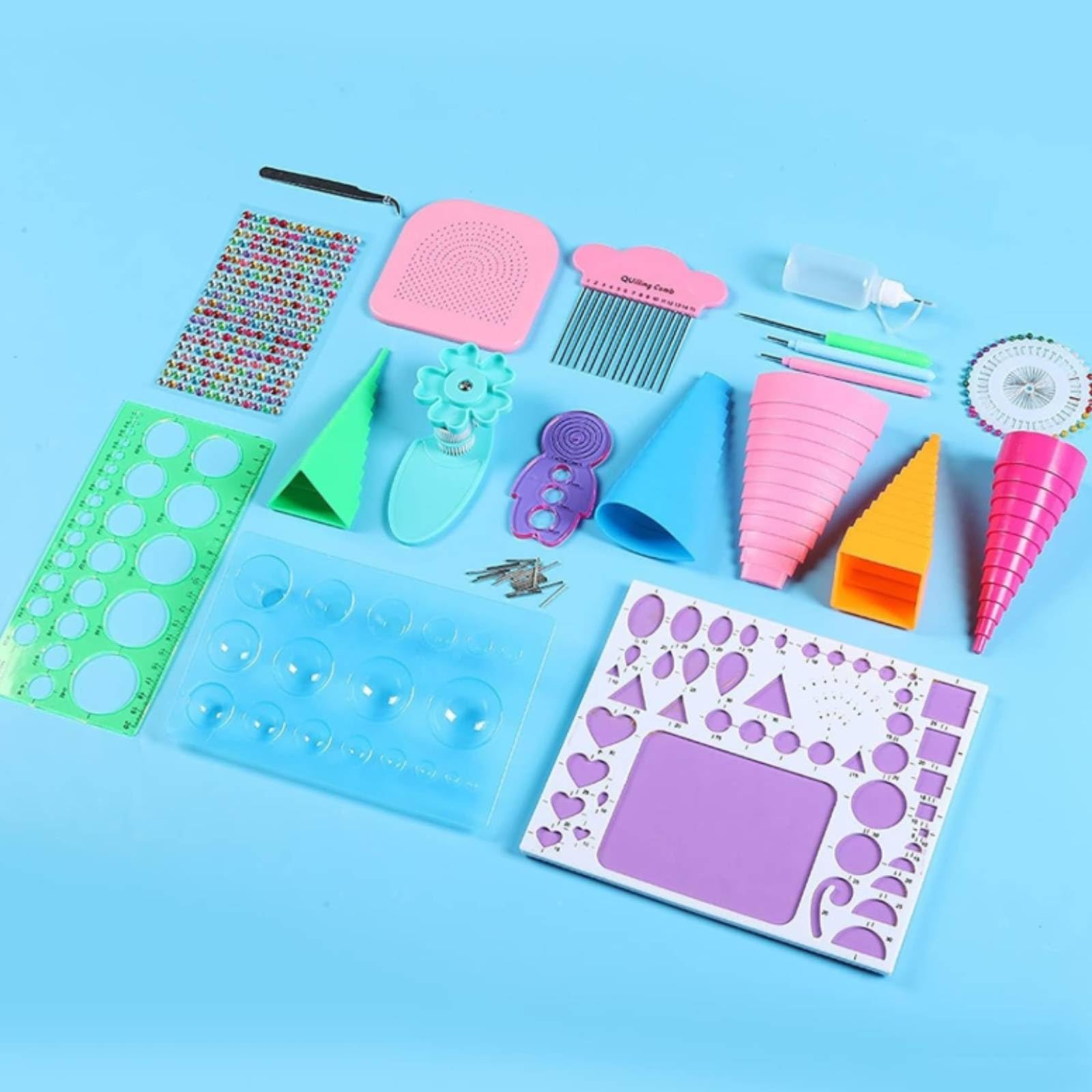 Gxdqxxd Paper Crafting Equipment Set per Quilling Carta Strumenti Kit Attrezzi Accessori Modelli in Plastica E Metallo con Template Geometrici Precisione
