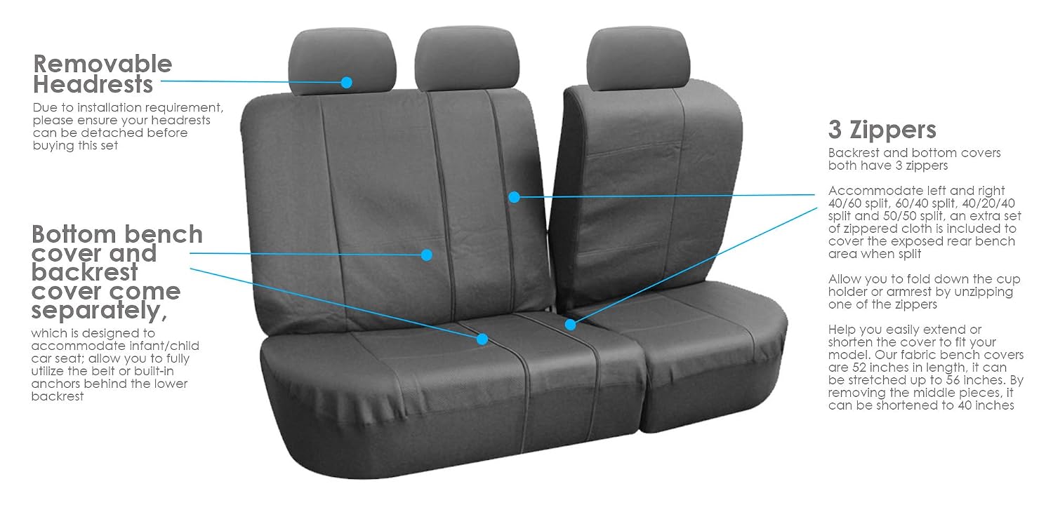 FH Group Car Seat Covers Gray Full Set Faux Leather - Universal Fit, Automotive Seat Covers, Low Back Front Seat Covers, Airbag Compatible, Split Bench Rear Seat Cover, Car Seat Cover for SUV, Sedan
