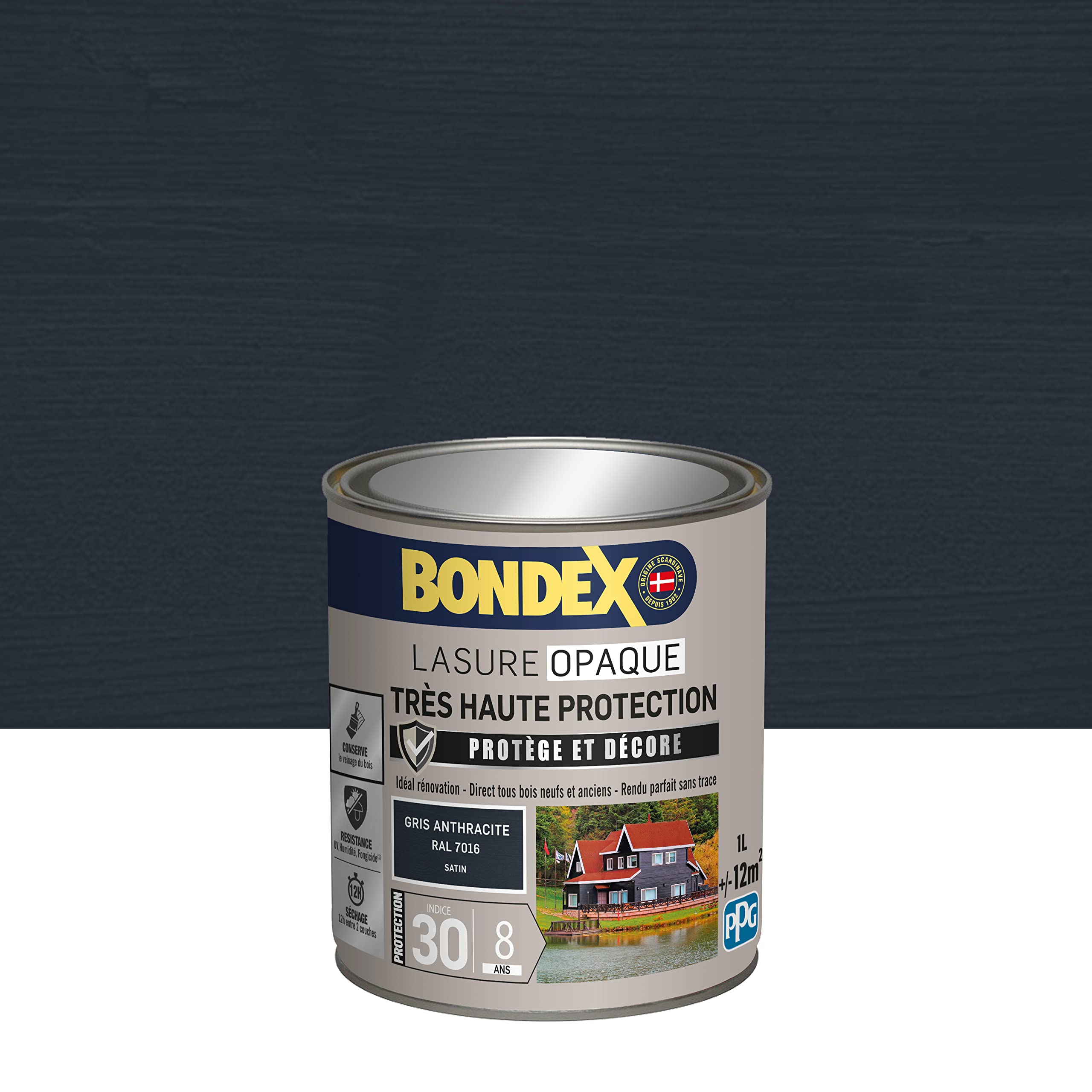 BONDEX Lasure Opaque Très Haute Protection 1 L Gris Anthracite RAL 7016