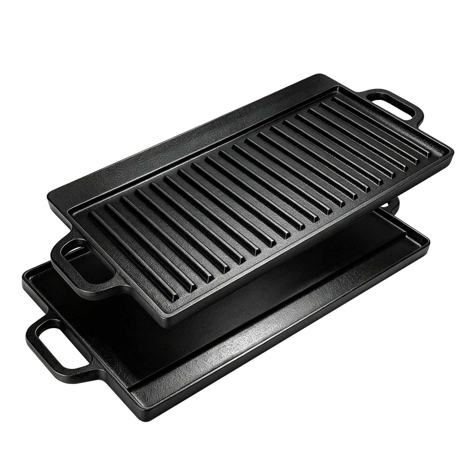 32nd Cast Iron Griddle Plate Suitable for Gas, Electric and Induction Hob, Double Sided Grill Plate with Flat and Ridged Surfaces - 51cm x 23.6cm