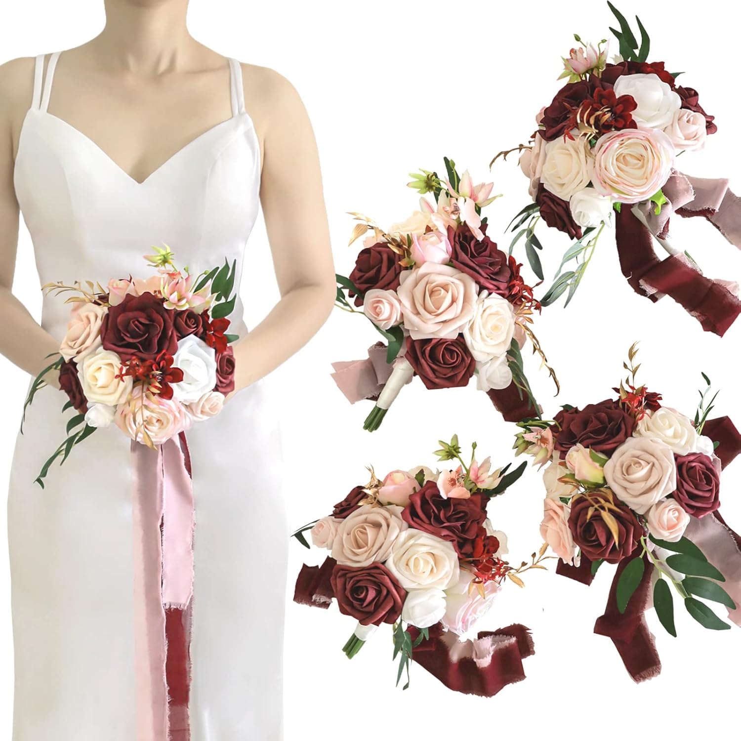 Lookein Set of 4 Bridesmaid Bouquet for Wedding 7 Inch