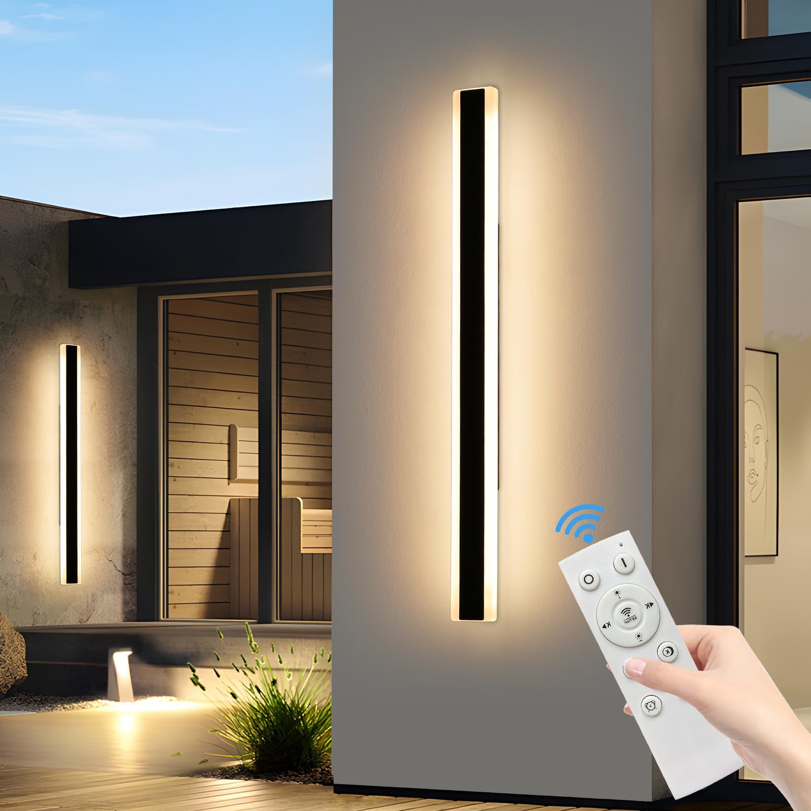 Mikeru 40CM Black Wall Lights, 2Packs Modern Acrylic Wall Light 3000K/4500K/6500K 3 Color Hard Wired Outside Light Wall Mounted Light for Lighting in Front of Mirrors, Garden Decoration — view 56