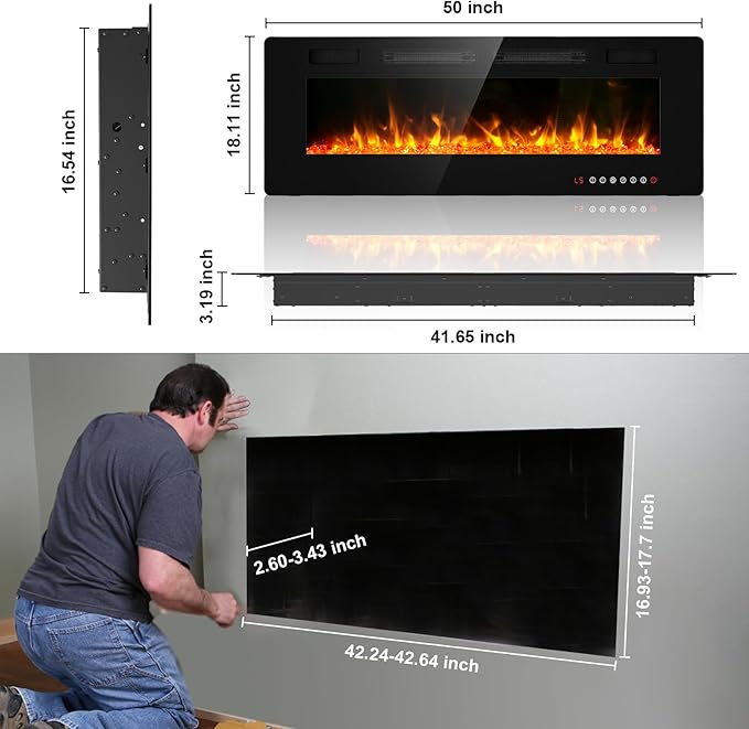 Chimenea Eléctrica Ultra Delgada 50" BREEZEHEAT 1500W LED miniatura 2
