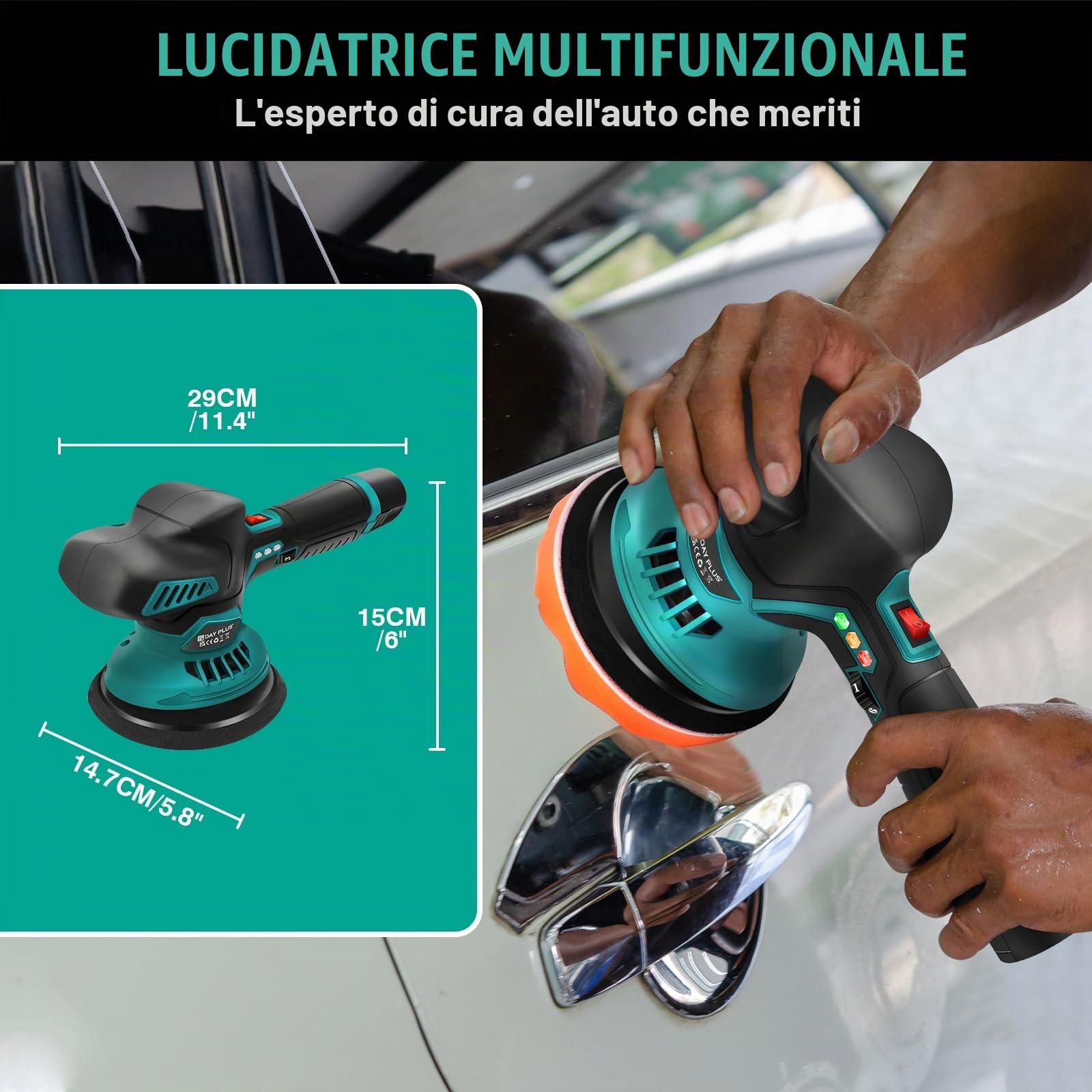 Lucidatrice a batteria per auto, lucidatrice eccentrica, 12 V, con 2 batterie e 22 accessori, 6 velocità variabili per la cura dell'auto, lucidatura, ceratura, rimozione dei graffi – Set di