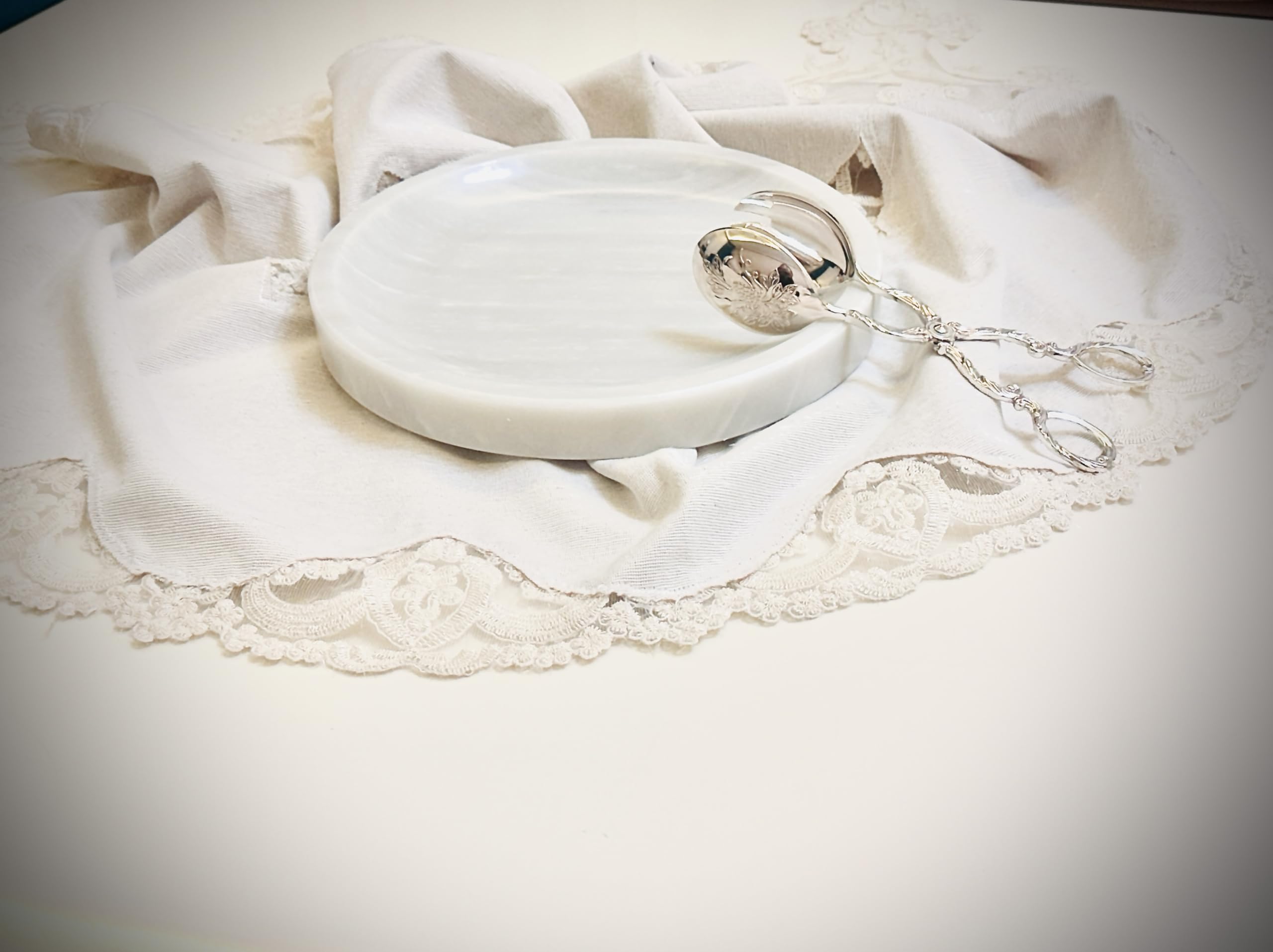 Marble Round Vanity Tray 10.2" - Natural Stone Jewelry Dish, Bathroom Organizer, Serving Tray For Countertop Decor - View #5