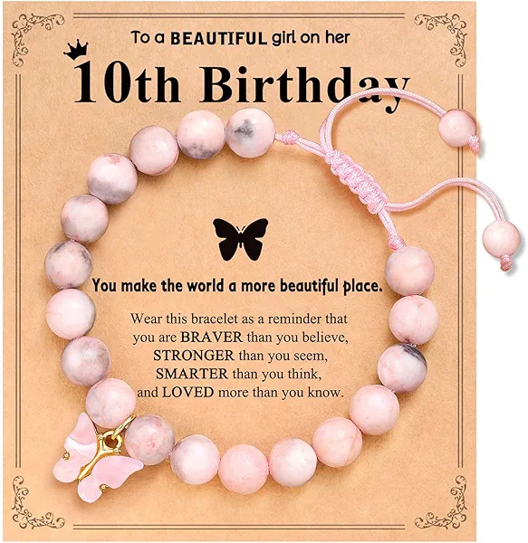 Kidbbi 6-10 Year Old Birthday Natural Stone Butterfly Bracelet Gifts