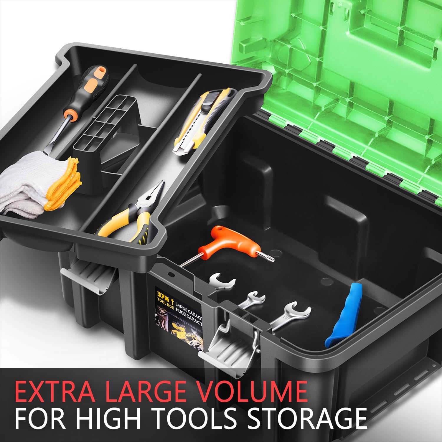 ‎DNA MOTORING 2pcs Tool Boxes Set - Lockable Organizer Storage Portable Toolbox with Removable Tray for Workshop Garage & Household, Large Capacity, TOOLS-00310-GR