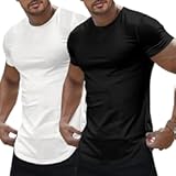 Mens Athletic T Shirt Muscle Slim Fitted Crewneck Longline Tees Shirts for Running Gym Workout&comma; US 38&lpar;S&rpar;&comma; 2 Pack