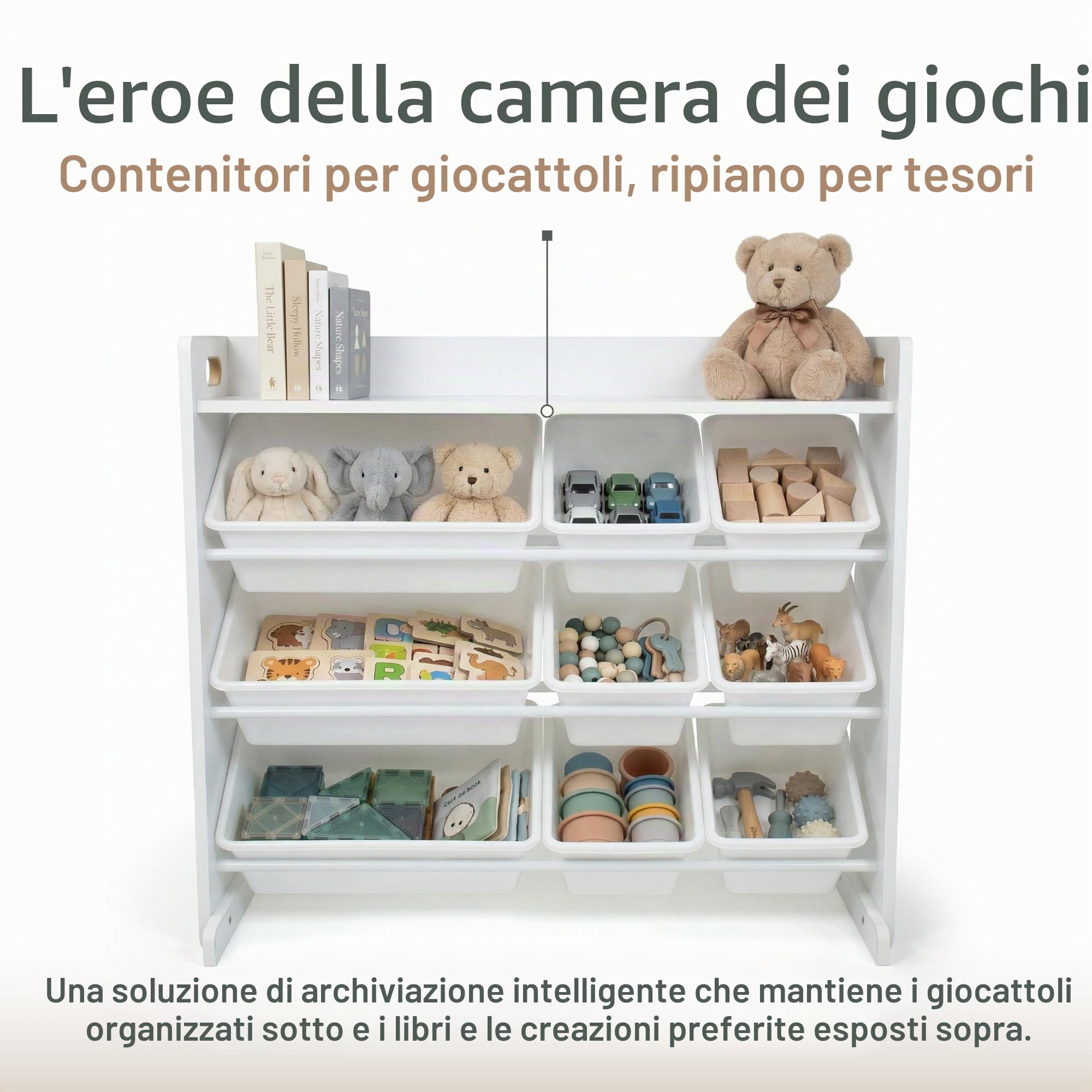 HumbleCrew Scaffale Bambini Luminoso: Organizer Giocattoli con 9 Contenitori, Design Bianco/Bianco Moderno, Ideale per Camerette Stile e Ordinate