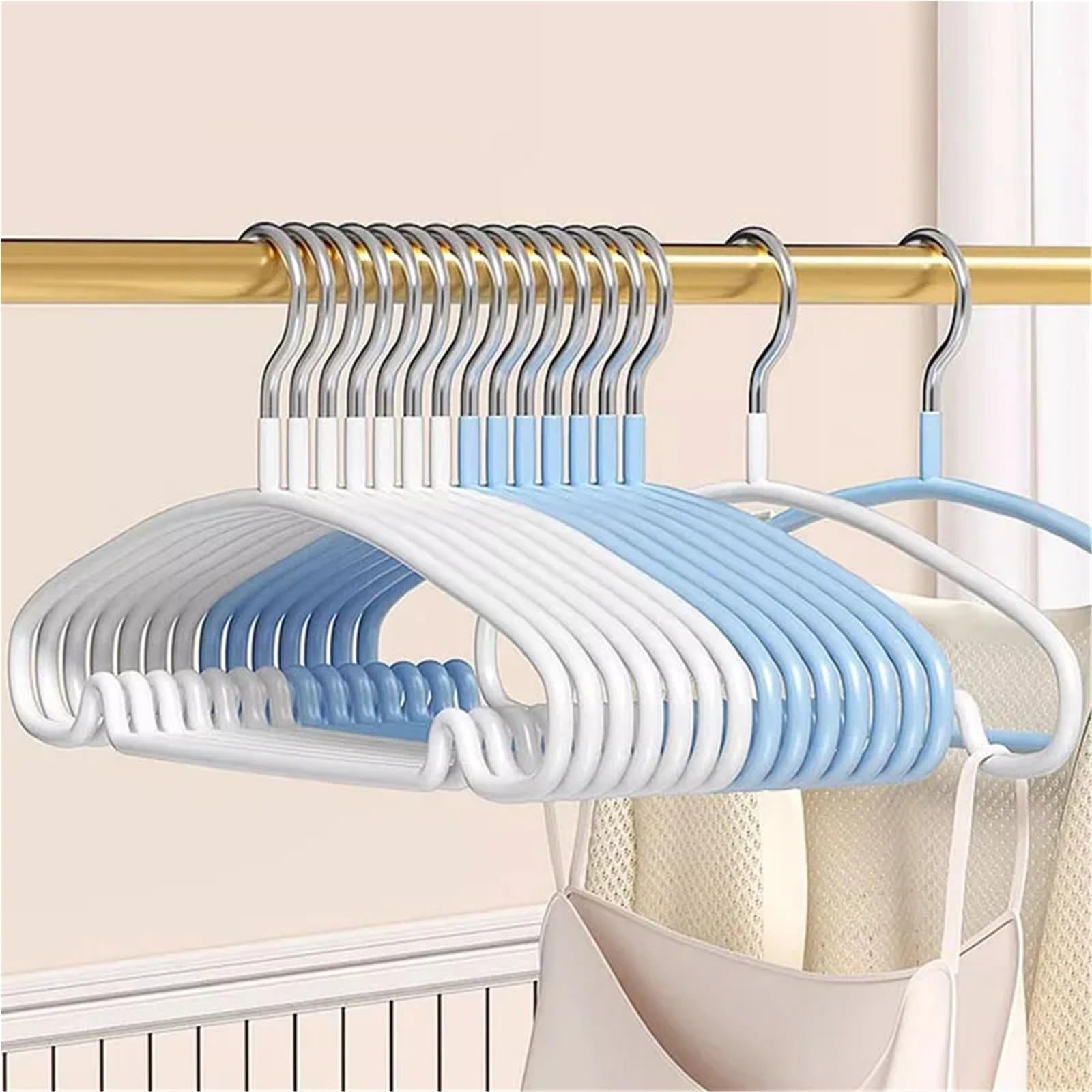 10 perchas de metal antideslizantes para ropa, sin rastro, gruesas, para trajes, abrigos, camisas, pantalones, perchas con perchas redondas (gris)