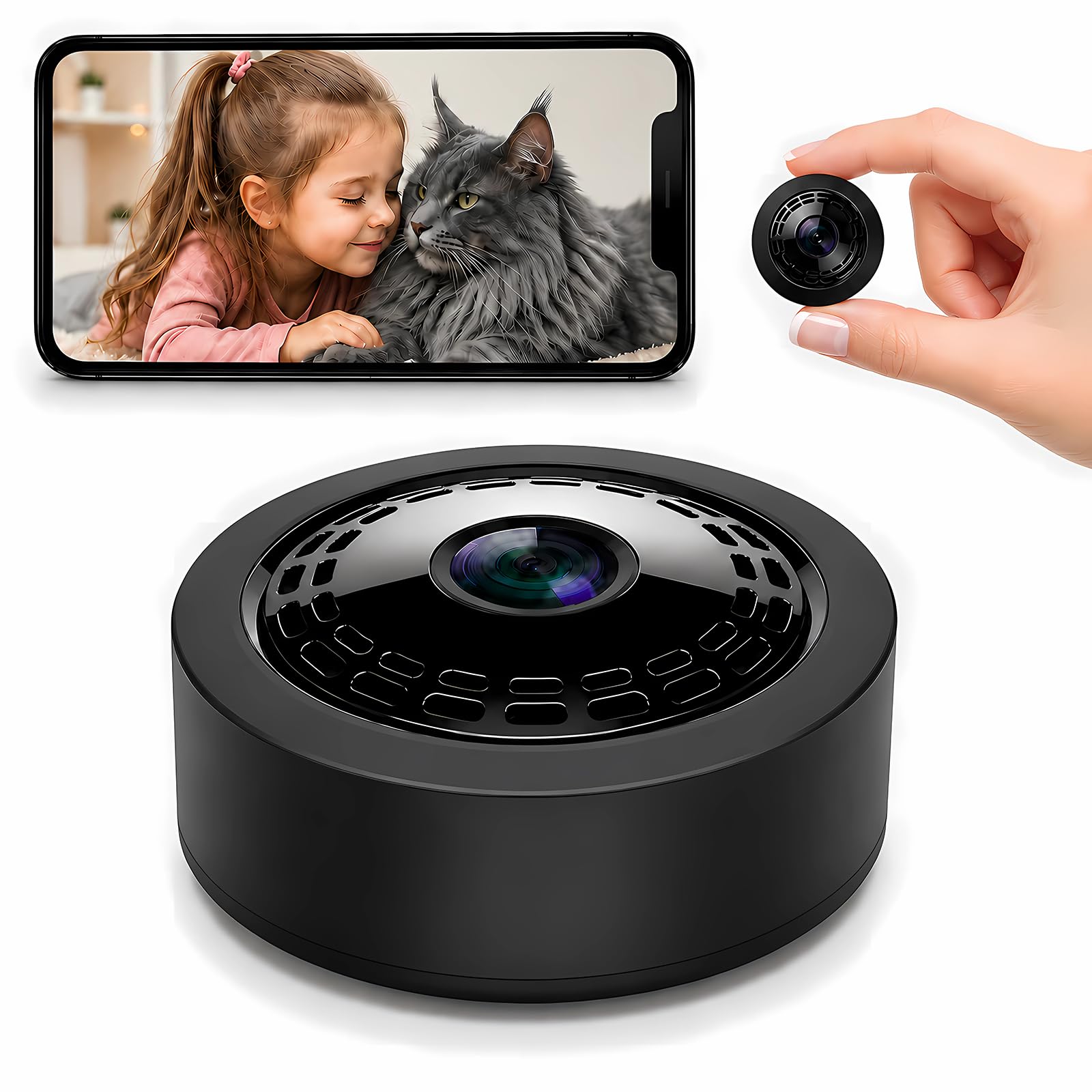 Security Camera, 4K Compact Camera with Night Vision for Home Monitoring, Mini Wireless Camera with...