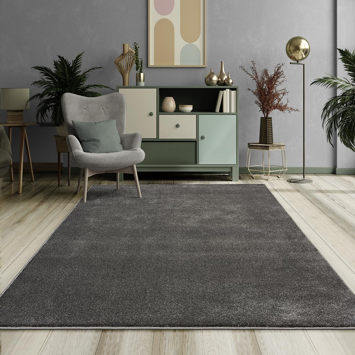 Mias Teppiche Mia's Emely Modern Soft Short Pile (17 mm) Living Room Rug - Anthracite - 80 x 150 cm